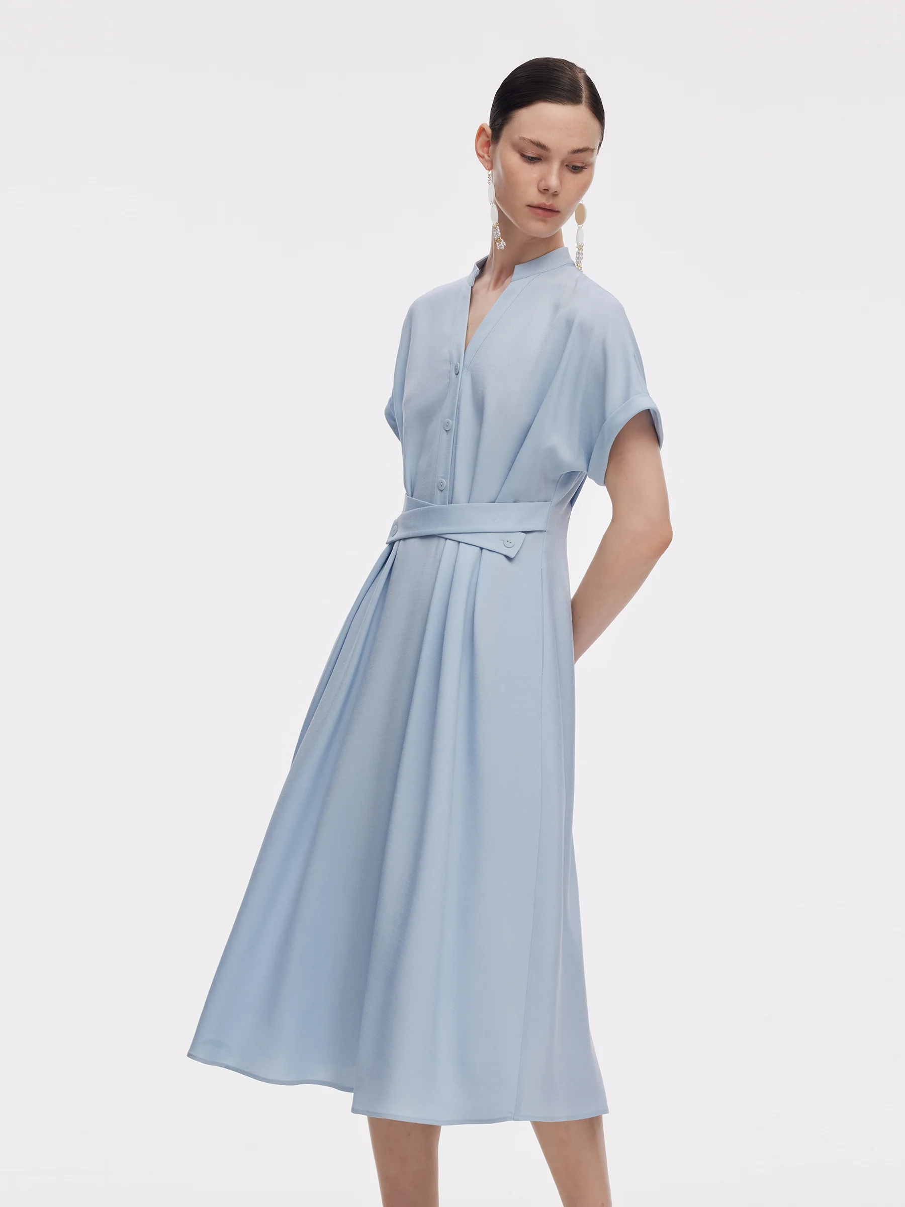 100% Acetate Adjustable Waist Women Midi Dress - Image 5