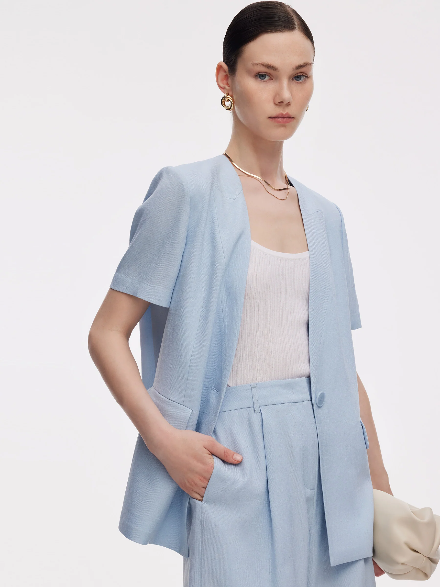 100% Acetate Women Short Sleeve Blazer - Image 4