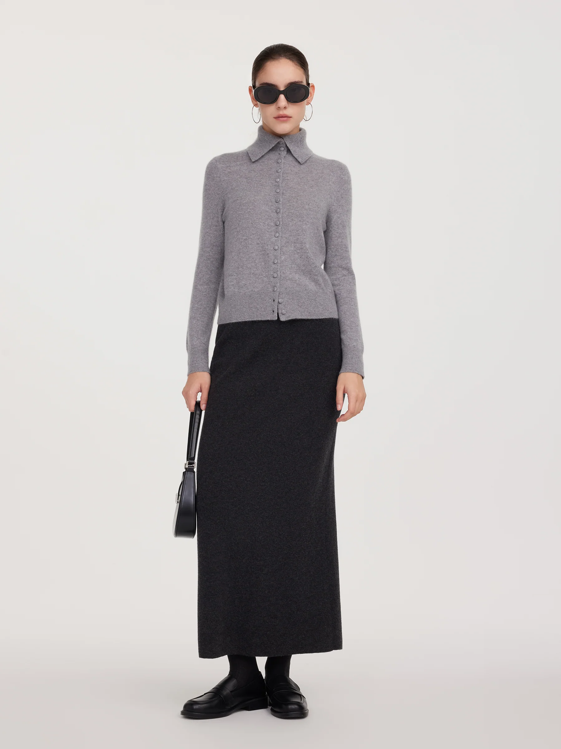 100% Cashmere Folded Collar Women Cardigan - Image 2