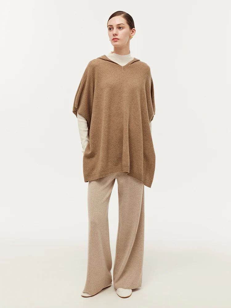 100% Cashmere Hooded Poncho Sweater - Image 2