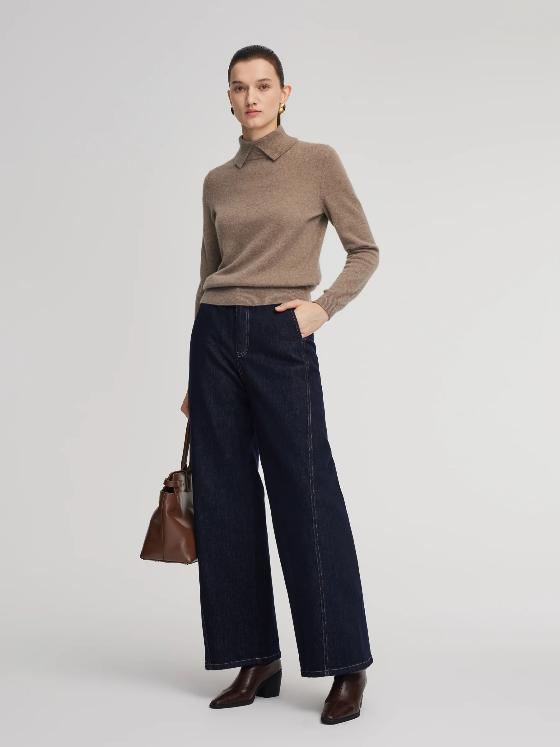 100% Cashmere Folded Collar Women Sweater - Image 2