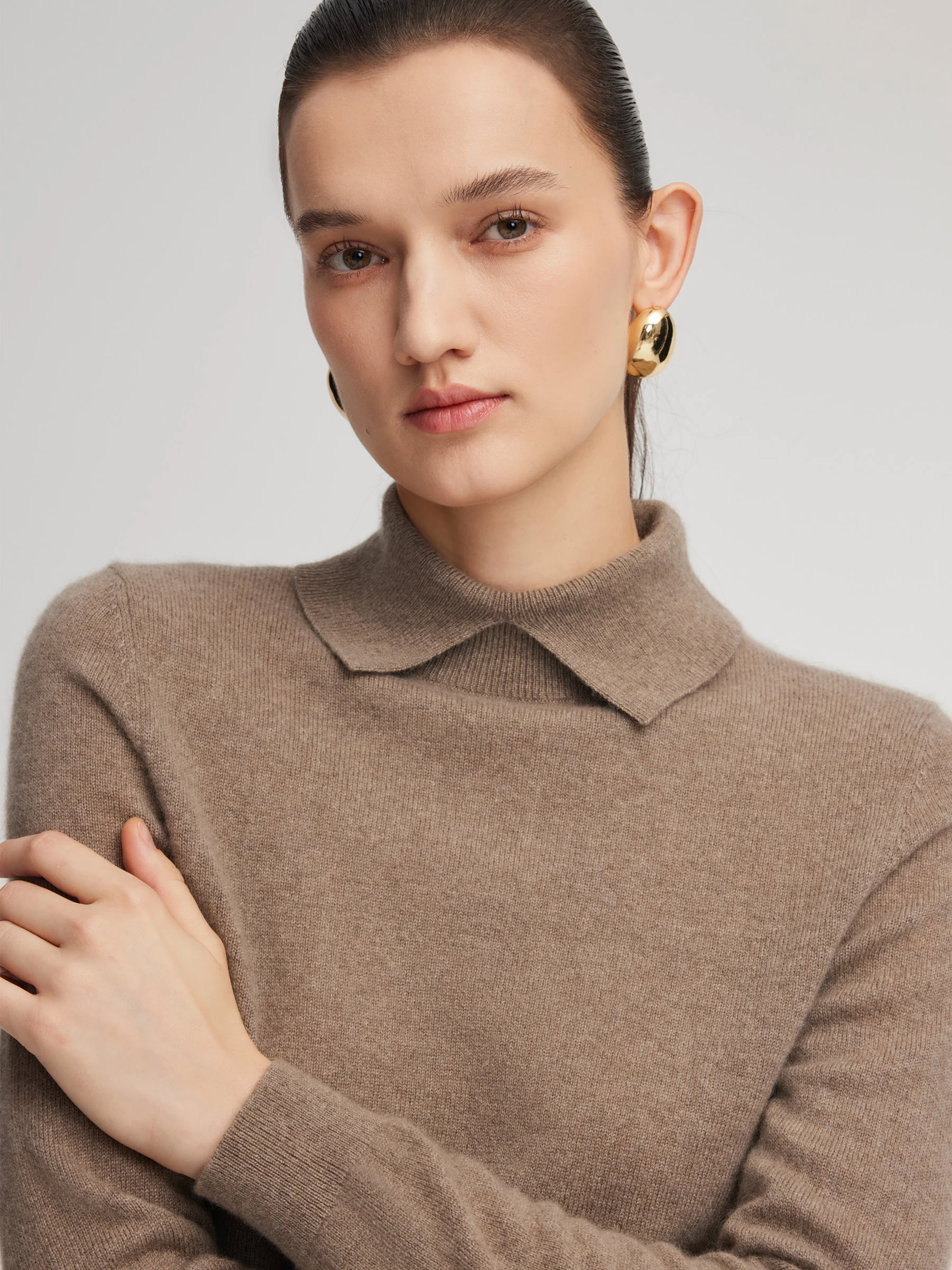 100% Cashmere Folded Collar Women Sweater - Image 5
