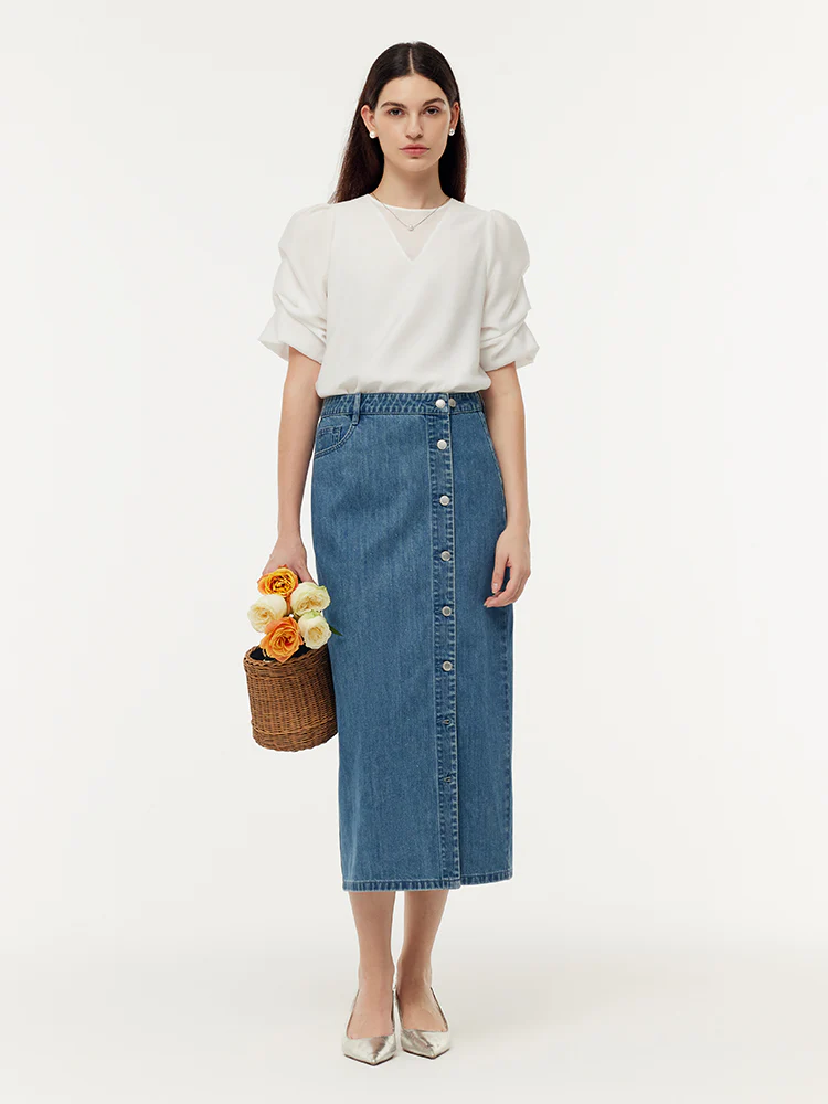 100% Cotton Denim Glitter Adjustable Waist Women Skirt - Image 3