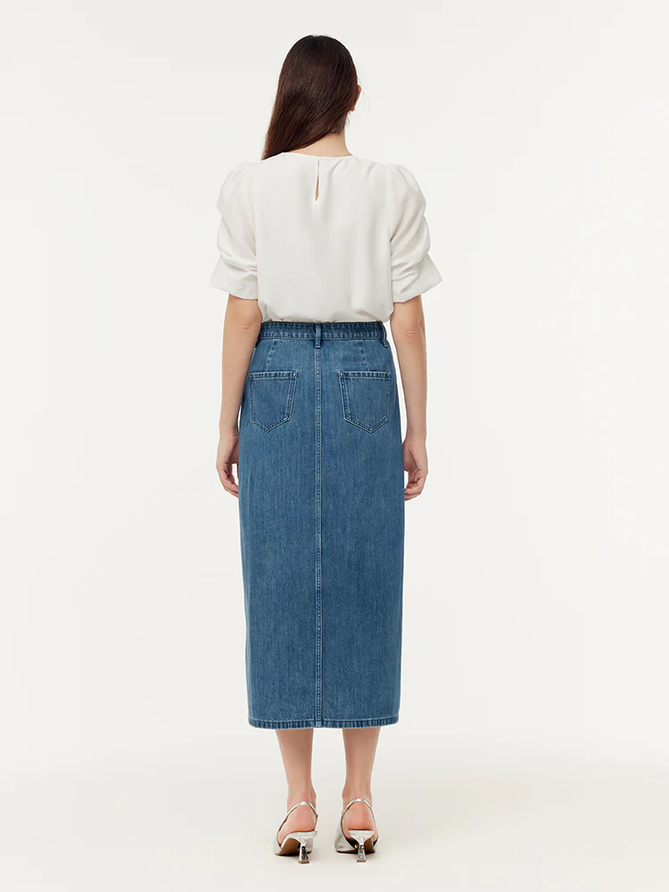 100% Cotton Denim Glitter Adjustable Waist Women Skirt - Image 4
