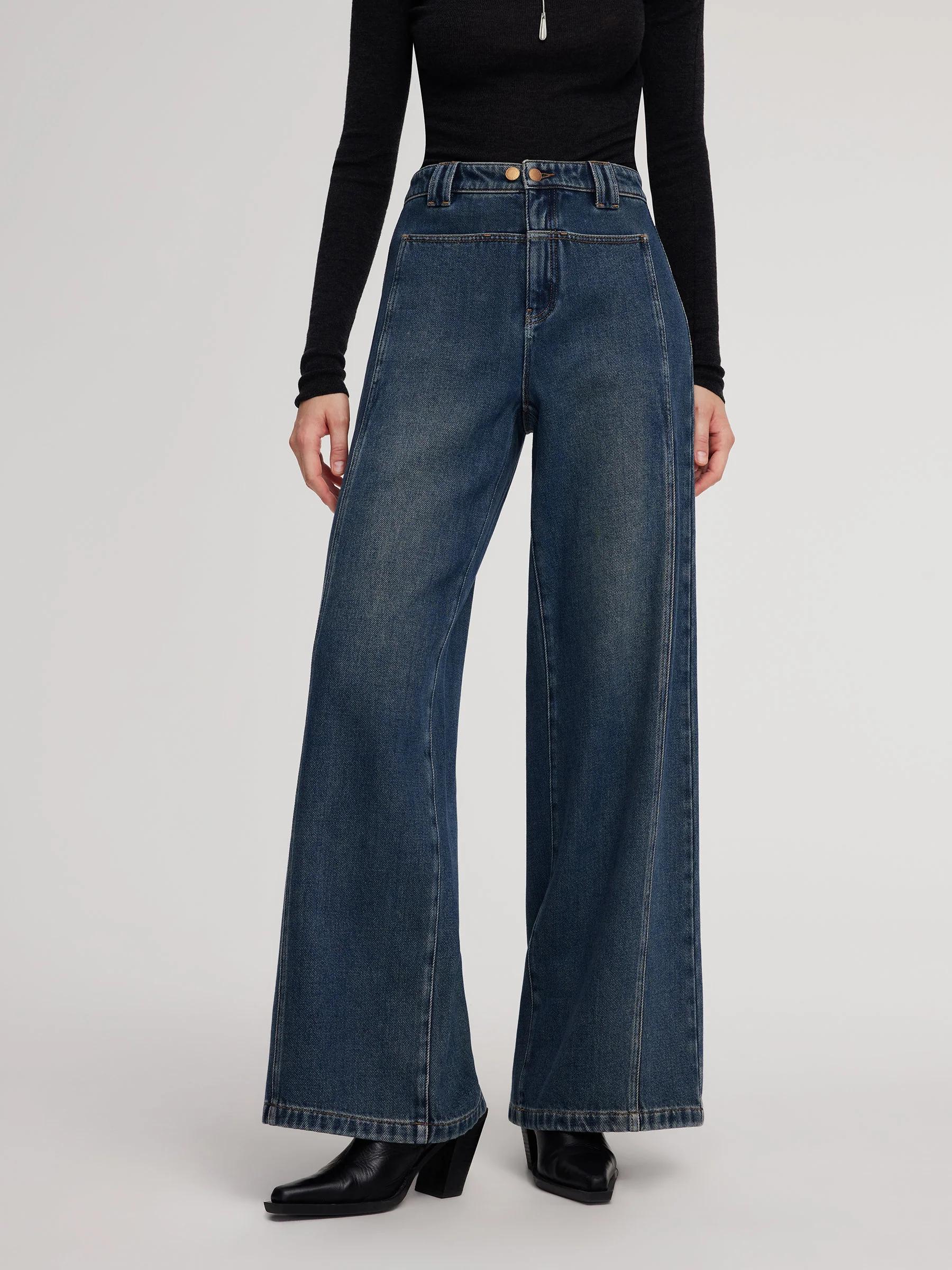 100% Cotton Brushed Denim Straight Wide Leg Women Jeans