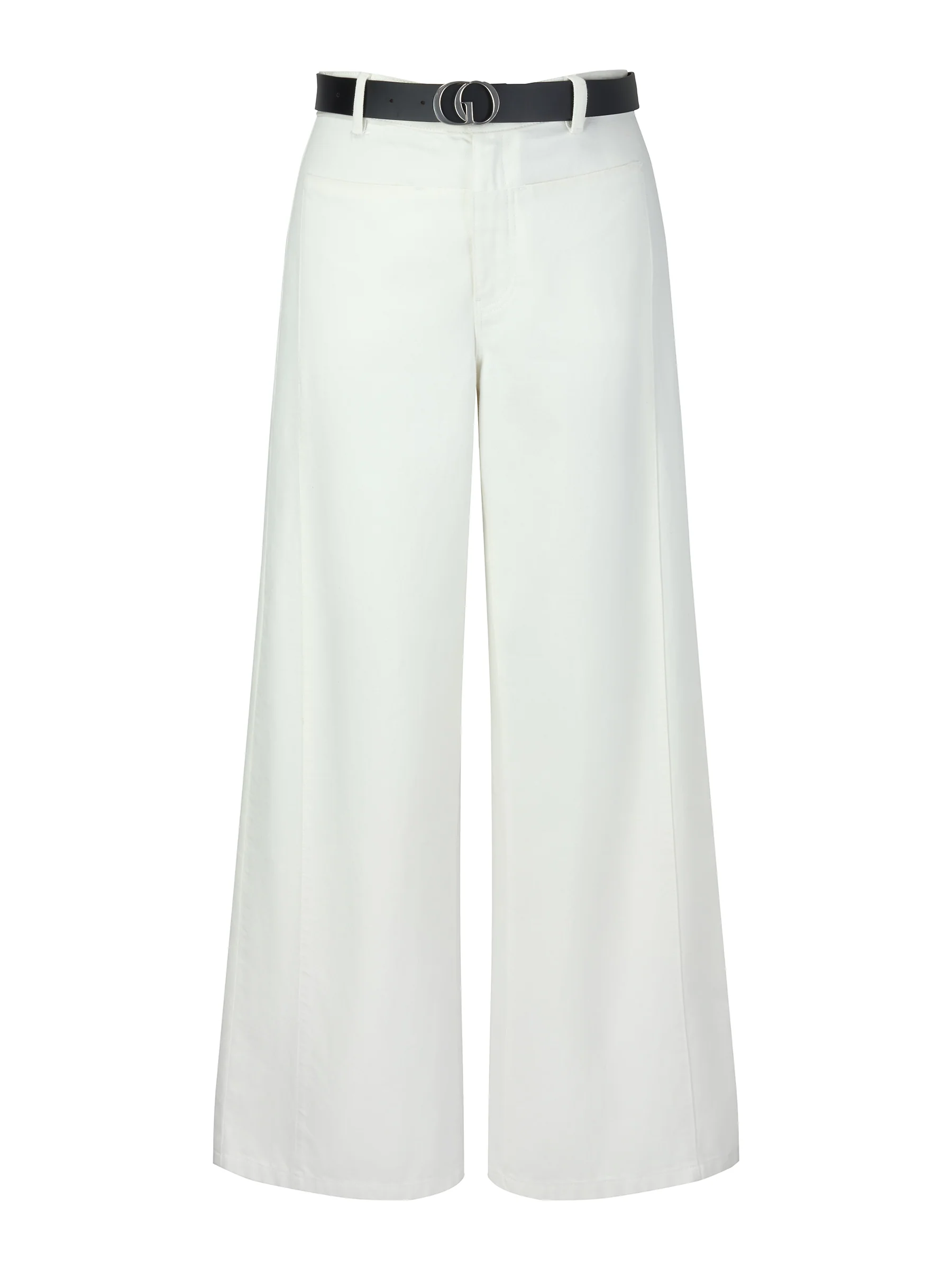 100% Cotton Denim Women Wide Leg Jeans With Belt - Image 2