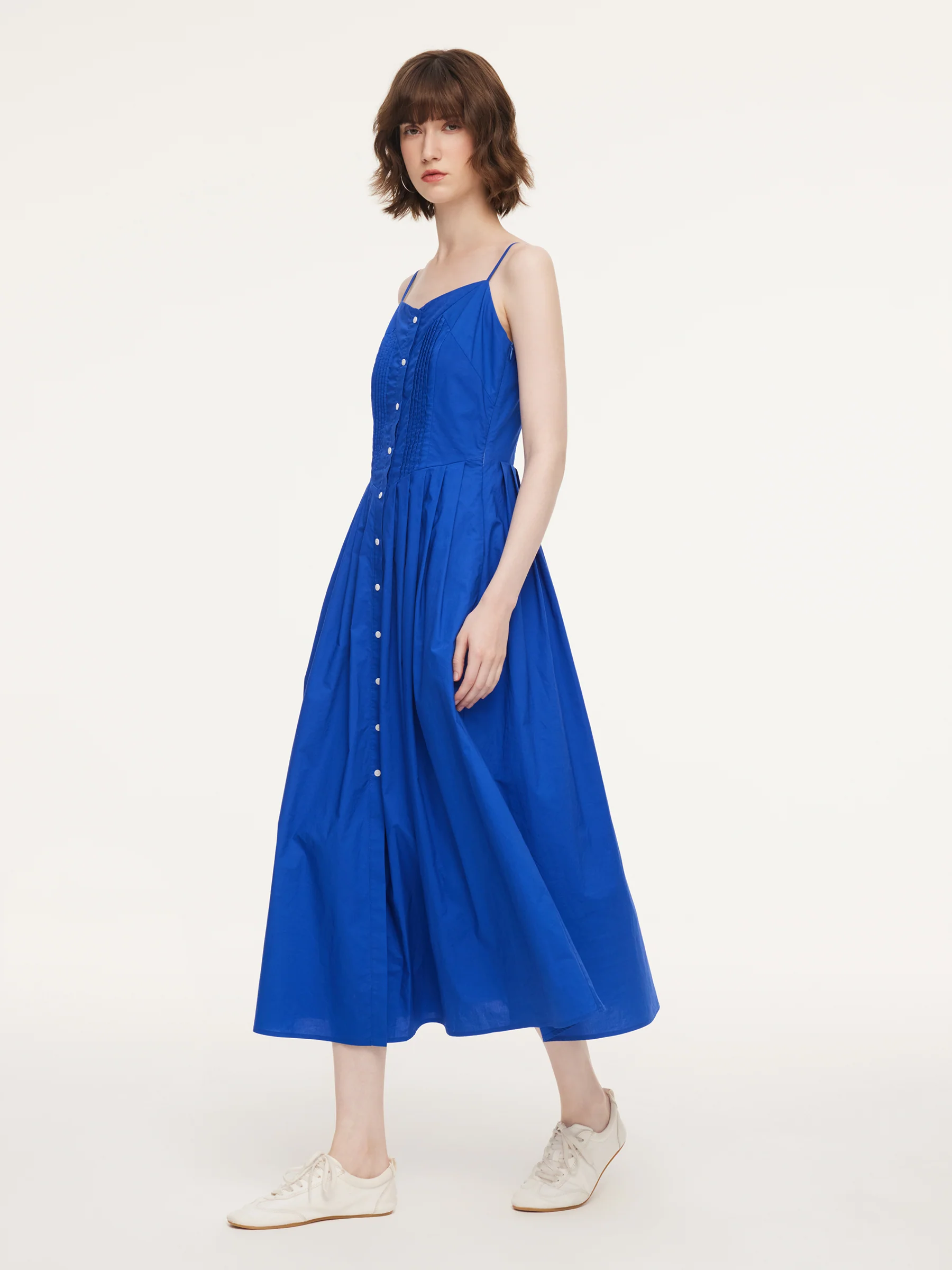 100% Cotton Gathered Waist Women Strap Maxi Dress - Image 4