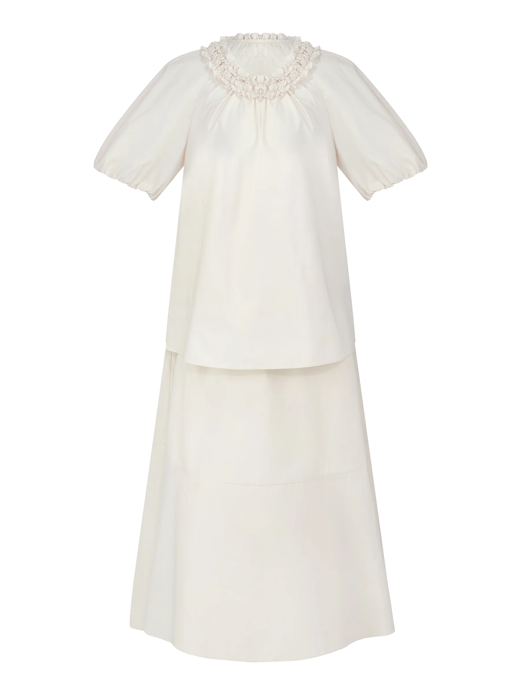 100% Cotton Ruffle Round Neck Top And A-Line Skirt Two-Piece Set - Image 9