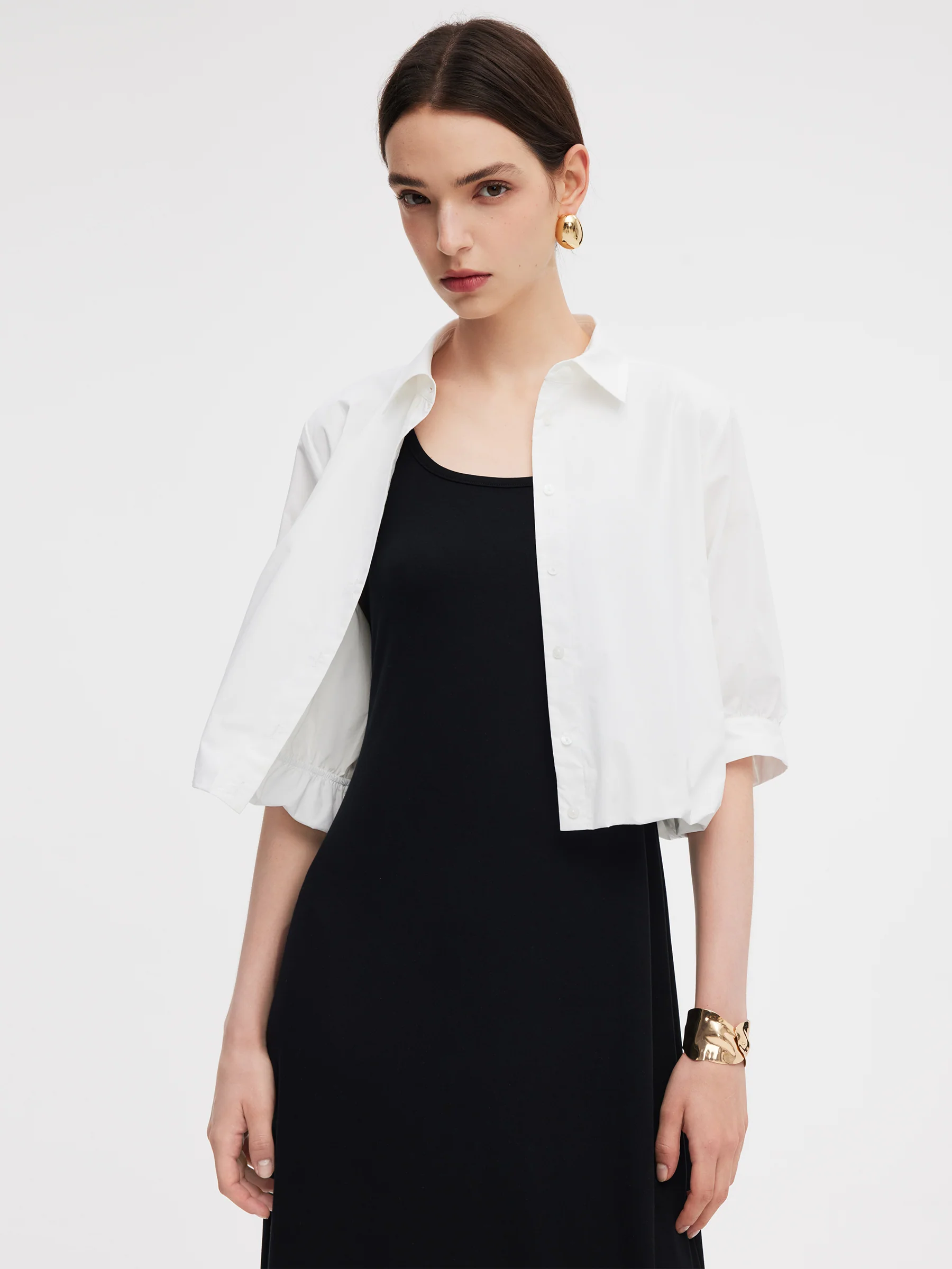 100% Cotton Shirt And Sleeveless Midi Dress Two-Piece Set - Image 6