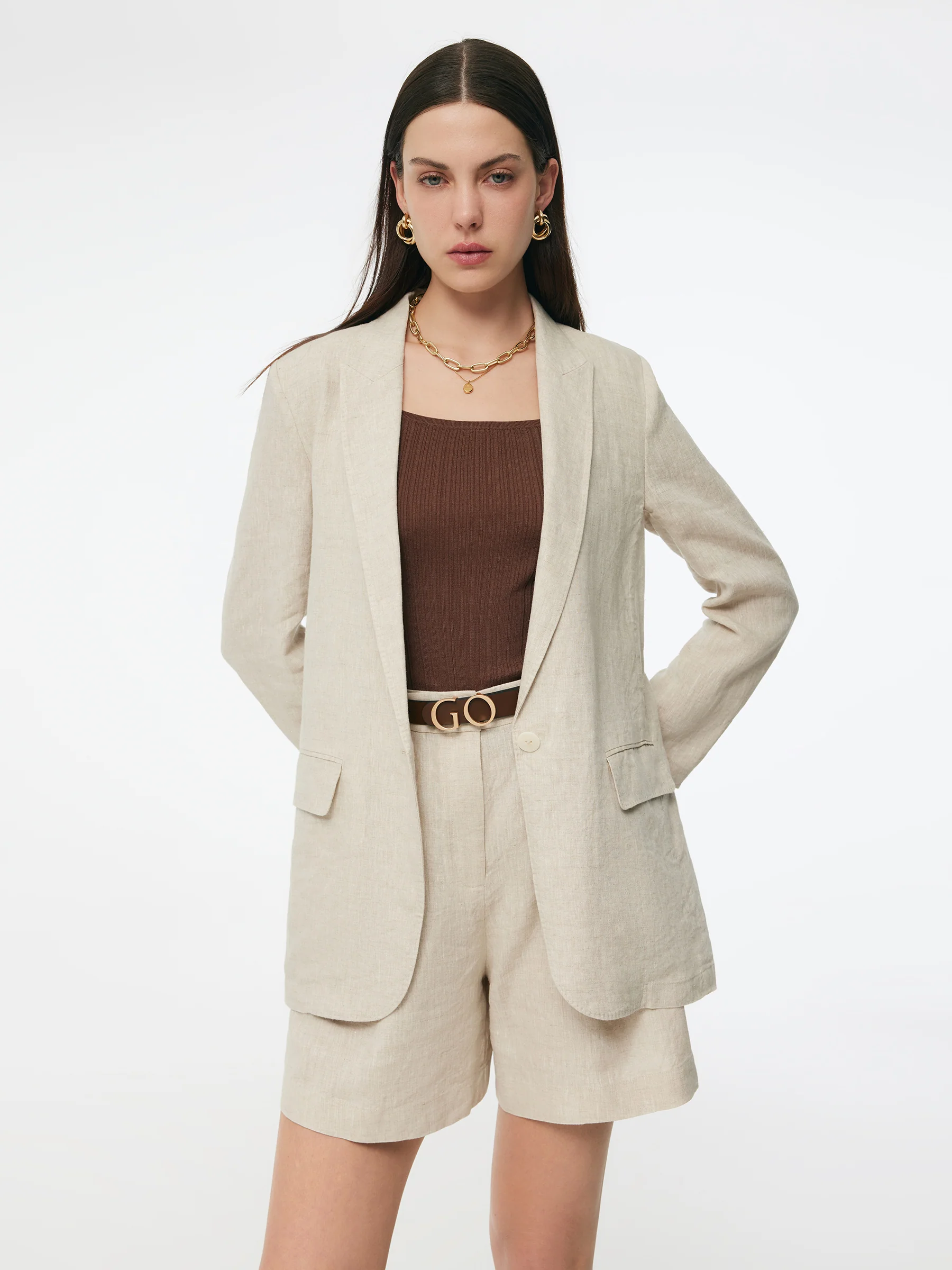 100% Linen Back Slit Women One Button Blazer - Image 6