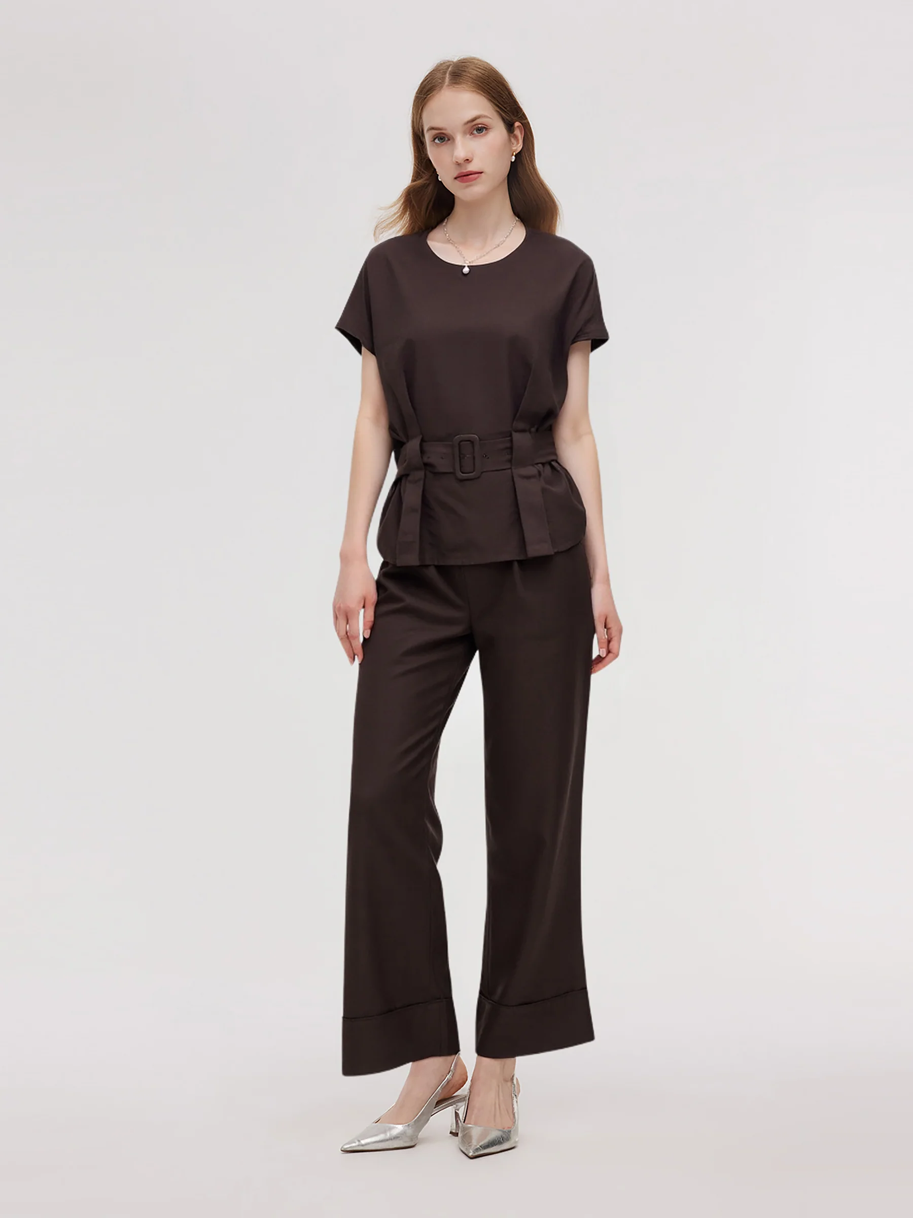 100% Linen Blouse And Pants Two-Piece Set