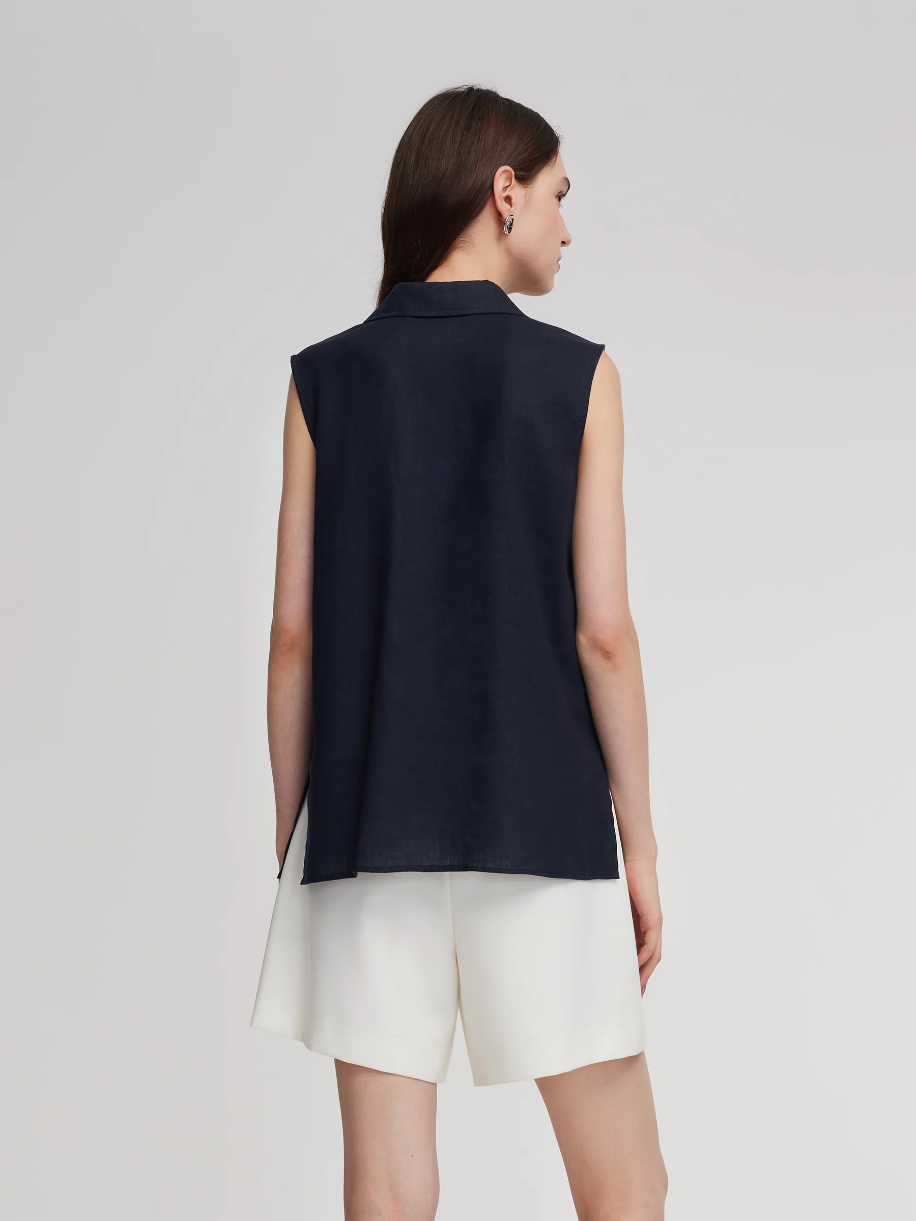 100% Linen Sleeveless Women Shirt - Image 3