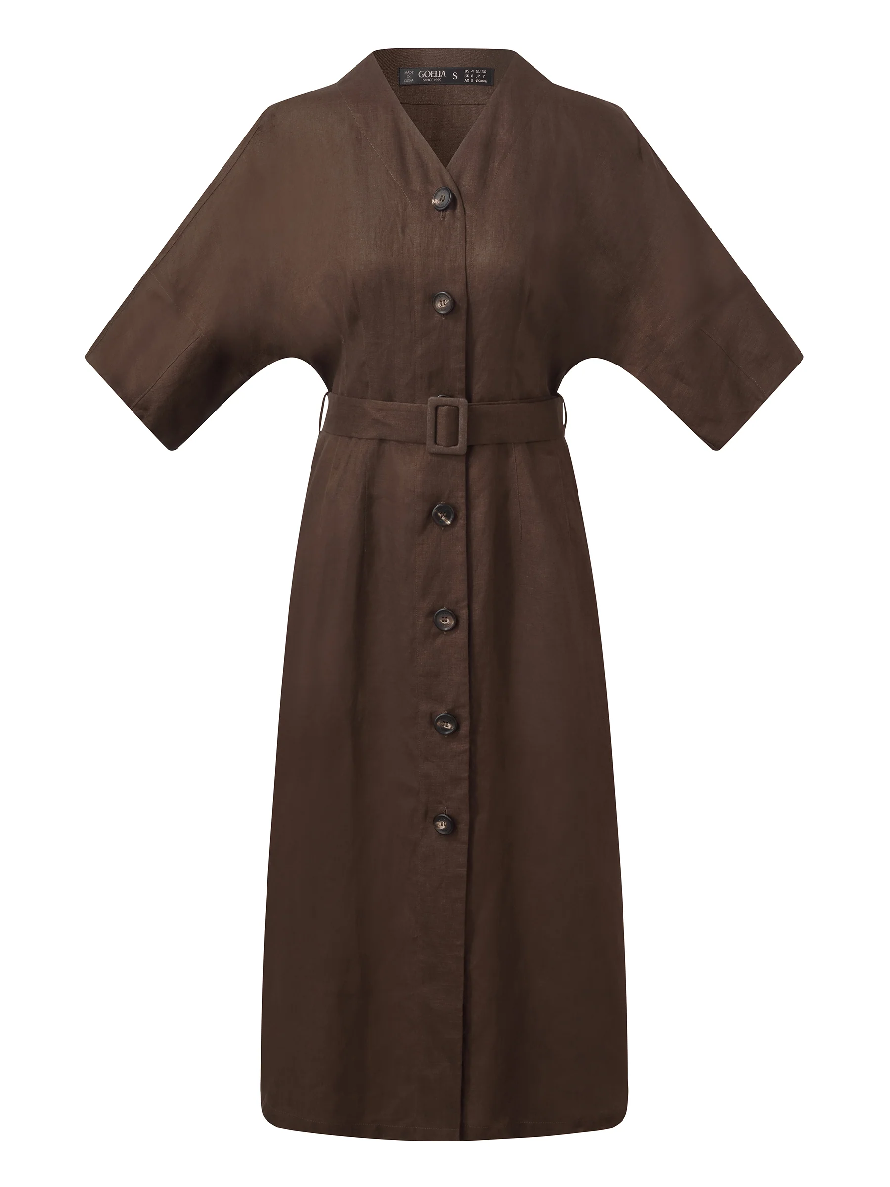 100% Linen Women V-Neck Midi Dress With Belt - Image 6
