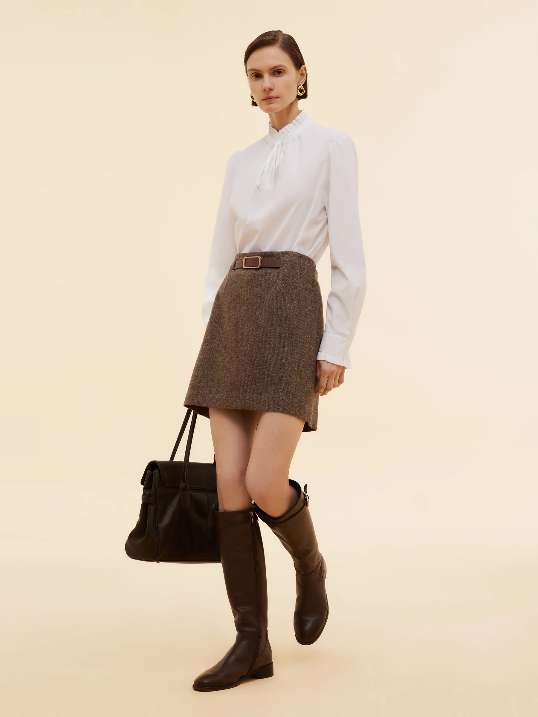 100% Washable Wool Women A-Line Skirt With Leather Belt - Image 3