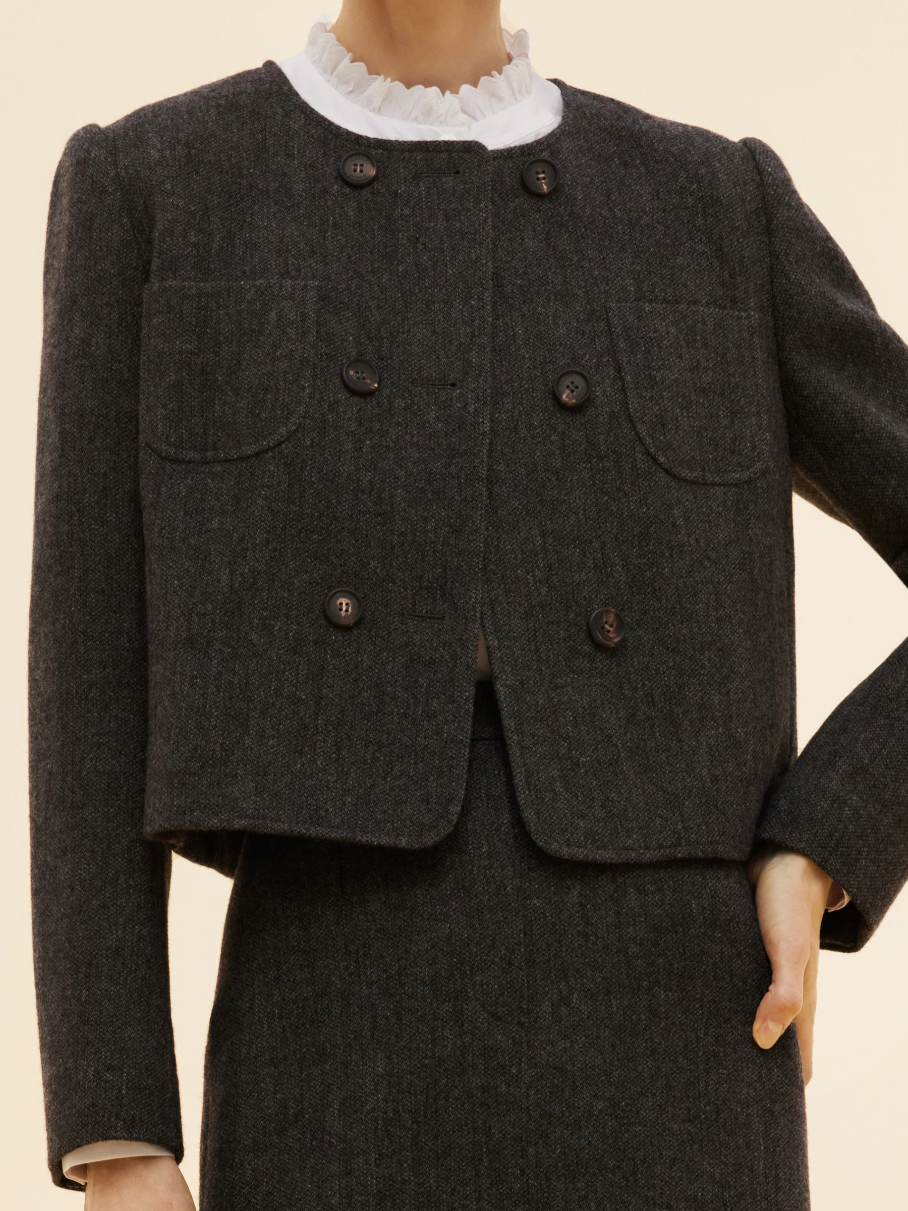 100% Washable Wool Double Breasted Women Crop Jacket - Image 5