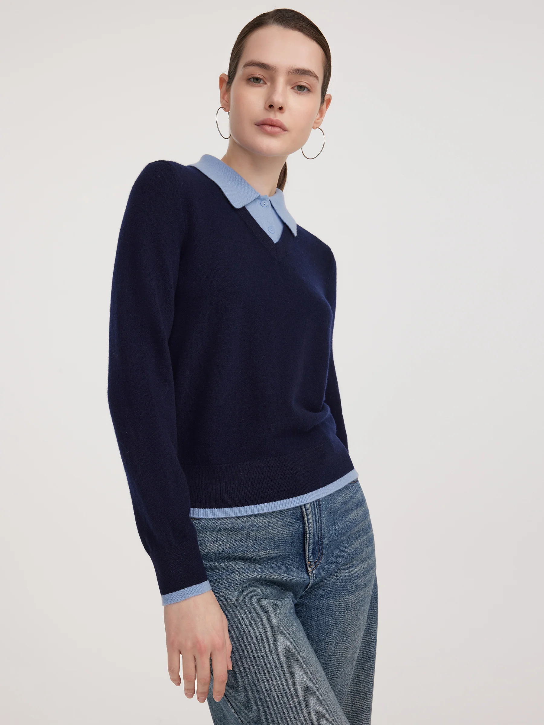 100% Wool Color Block Faux-Layered Women Sweater - Image 4