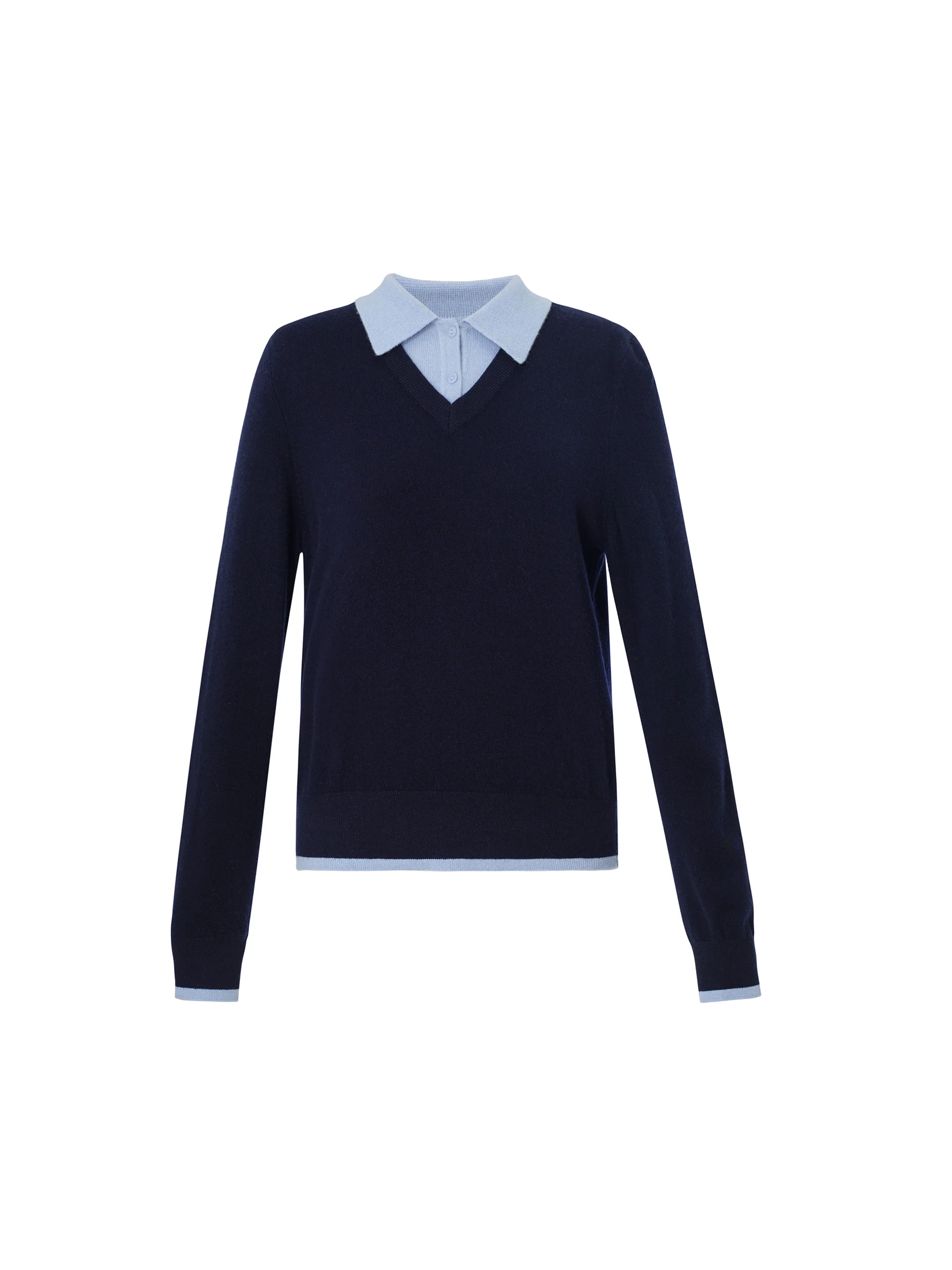 100% Wool Color Block Faux-Layered Women Sweater - Image 6