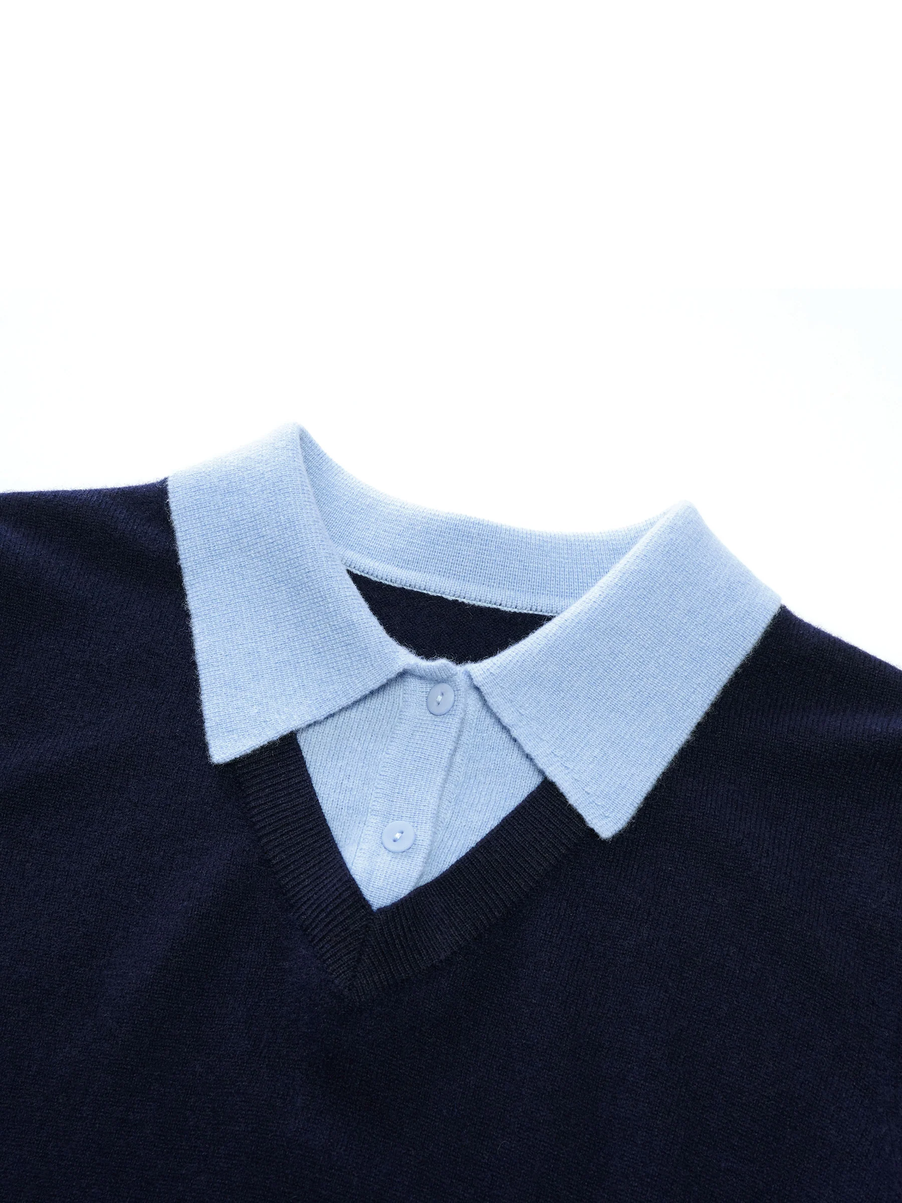 100% Wool Color Block Faux-Layered Women Sweater - Image 7