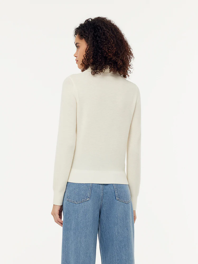 100% Wool Half Button Turtleneck Women Sweater - Image 4
