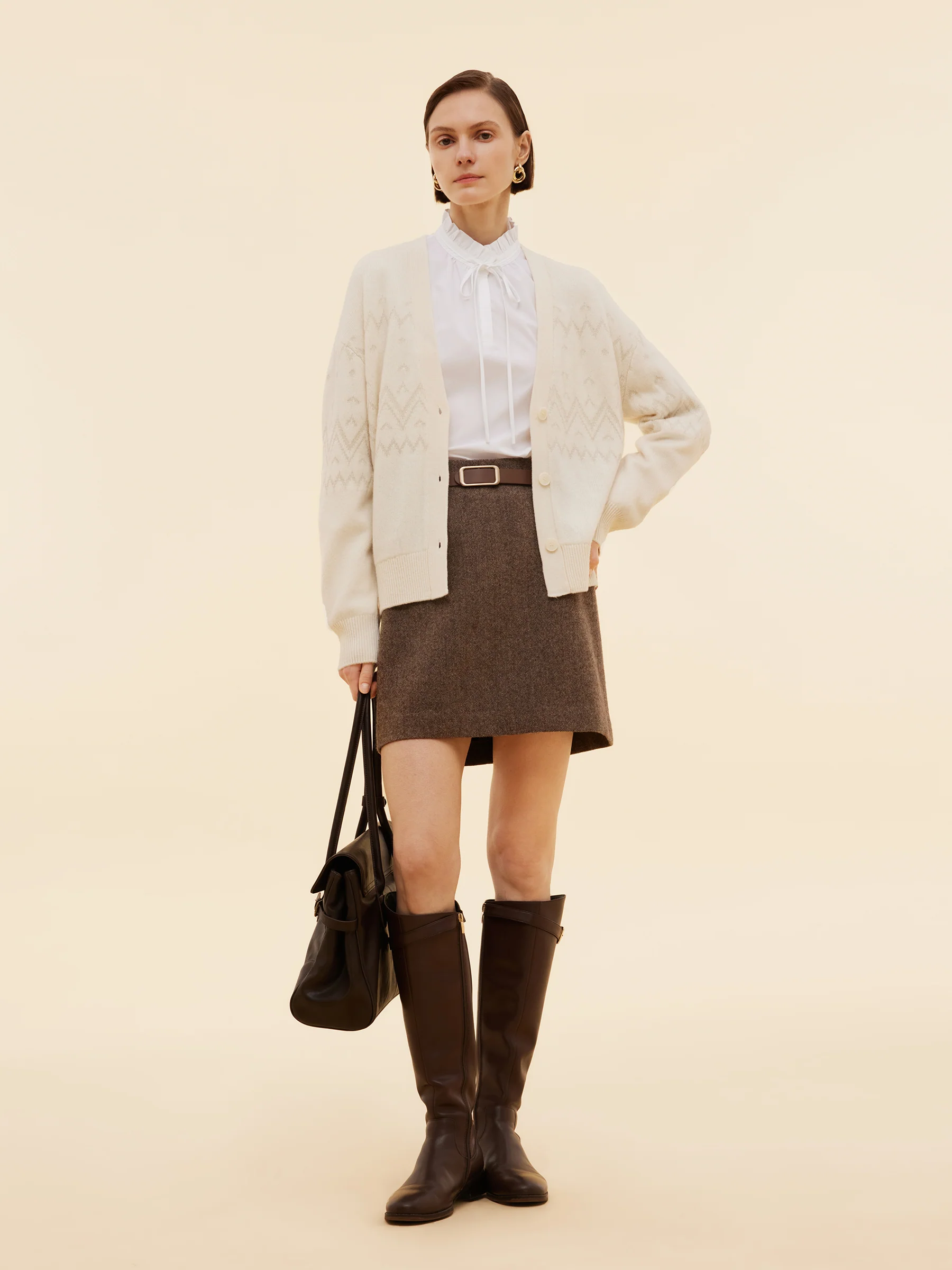 100% Wool Jacquard Women Cardigan - Image 2