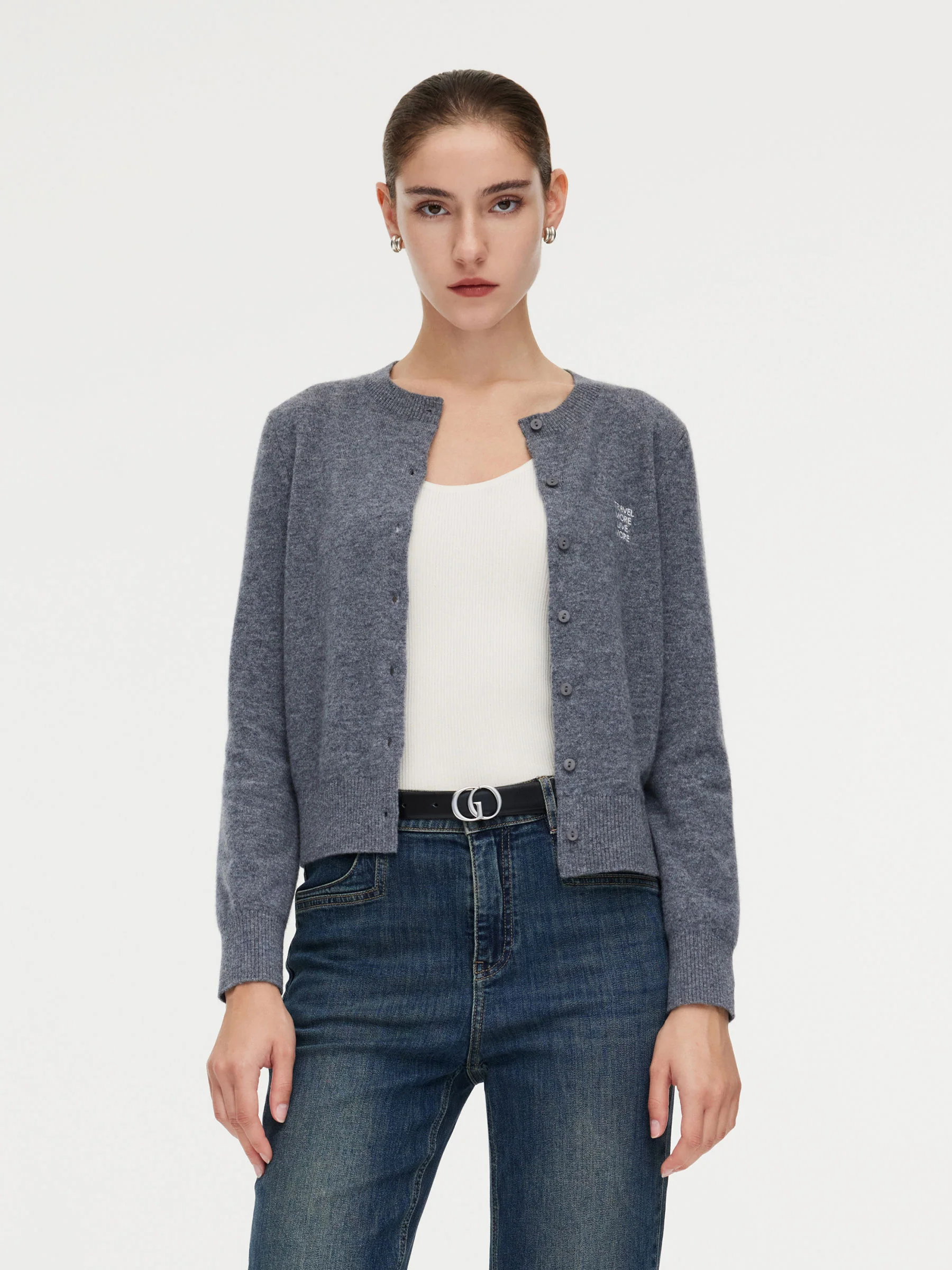 100% Wool Letter Embroidered Women Cardigan - Image 2