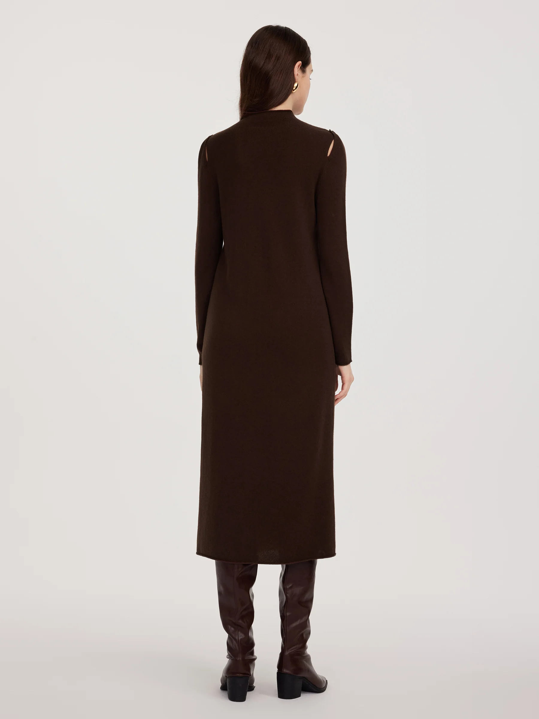 100% Wool Mock Neck Women Knit Maxi Dress - Image 3