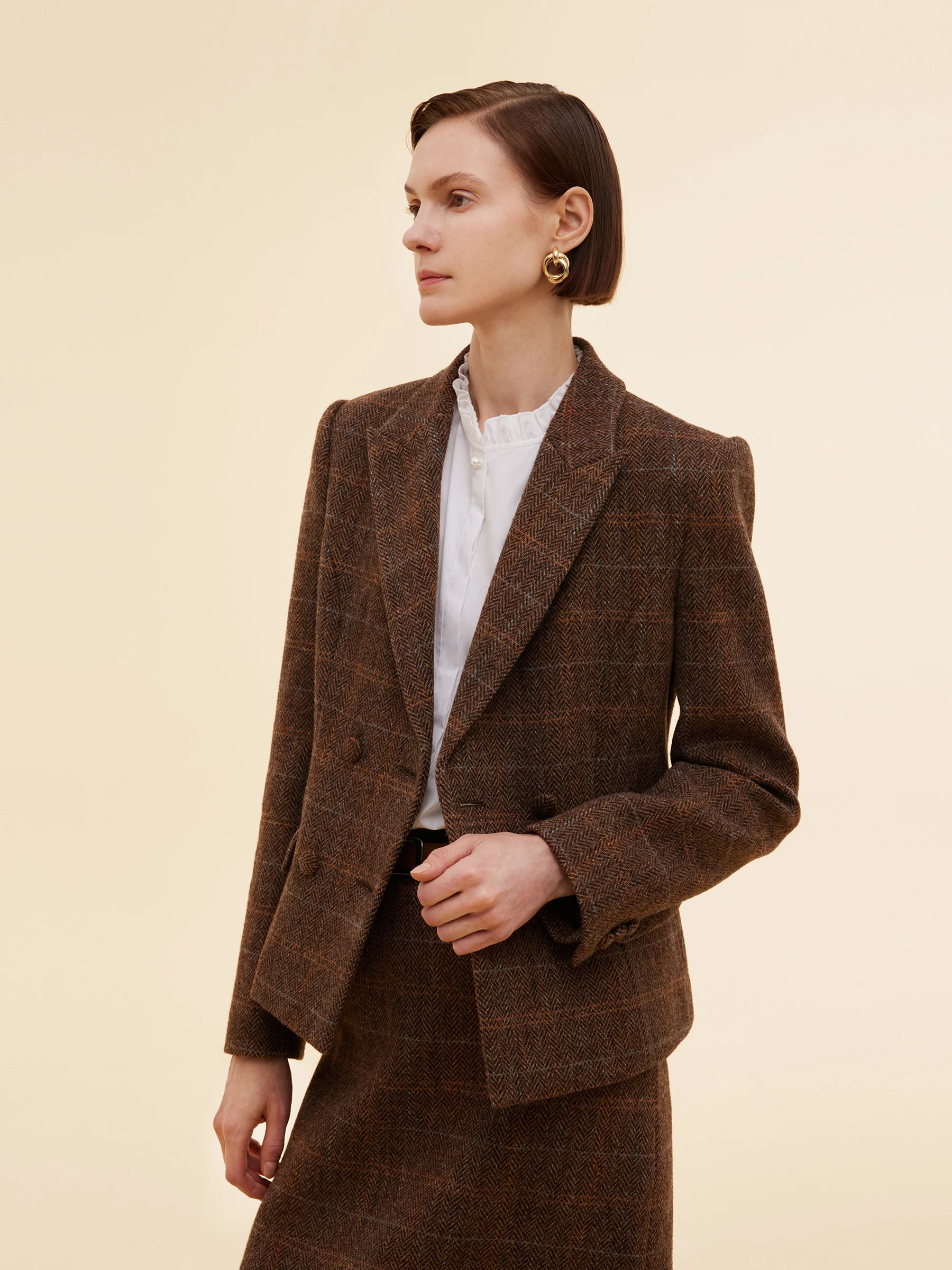 100% Wool Plaid Slim Fit Women Blazer