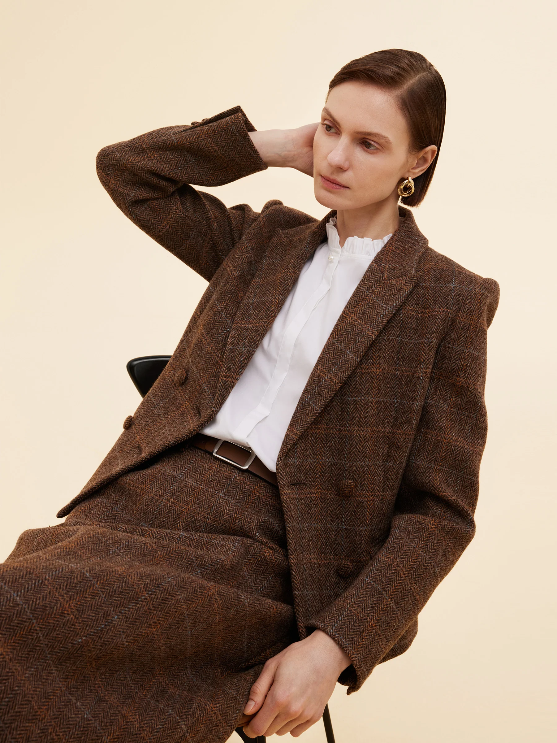 100% Wool Plaid Slim Fit Women Blazer - Image 4
