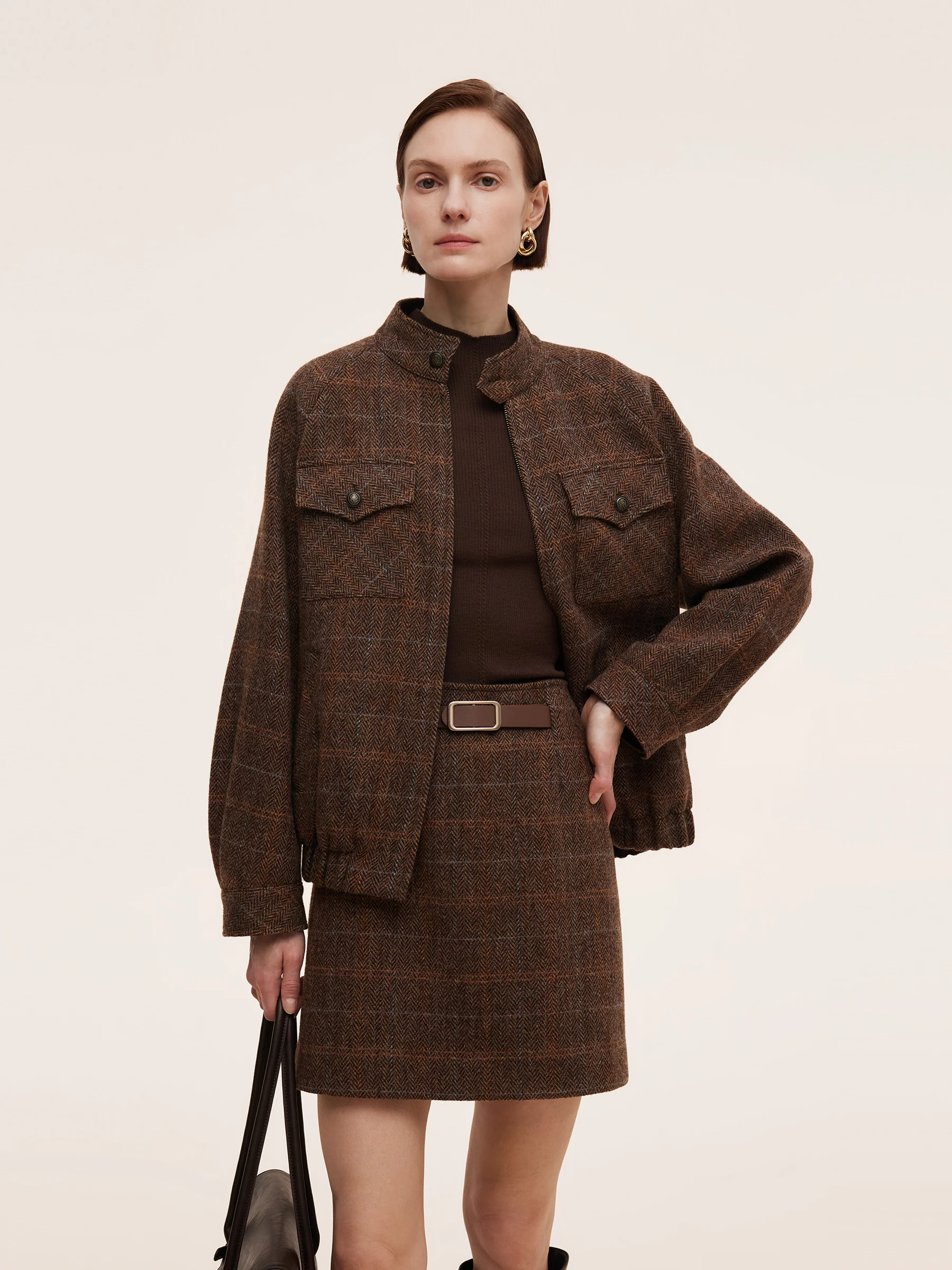 100% Wool Plaid Zip-Up Women Jacket