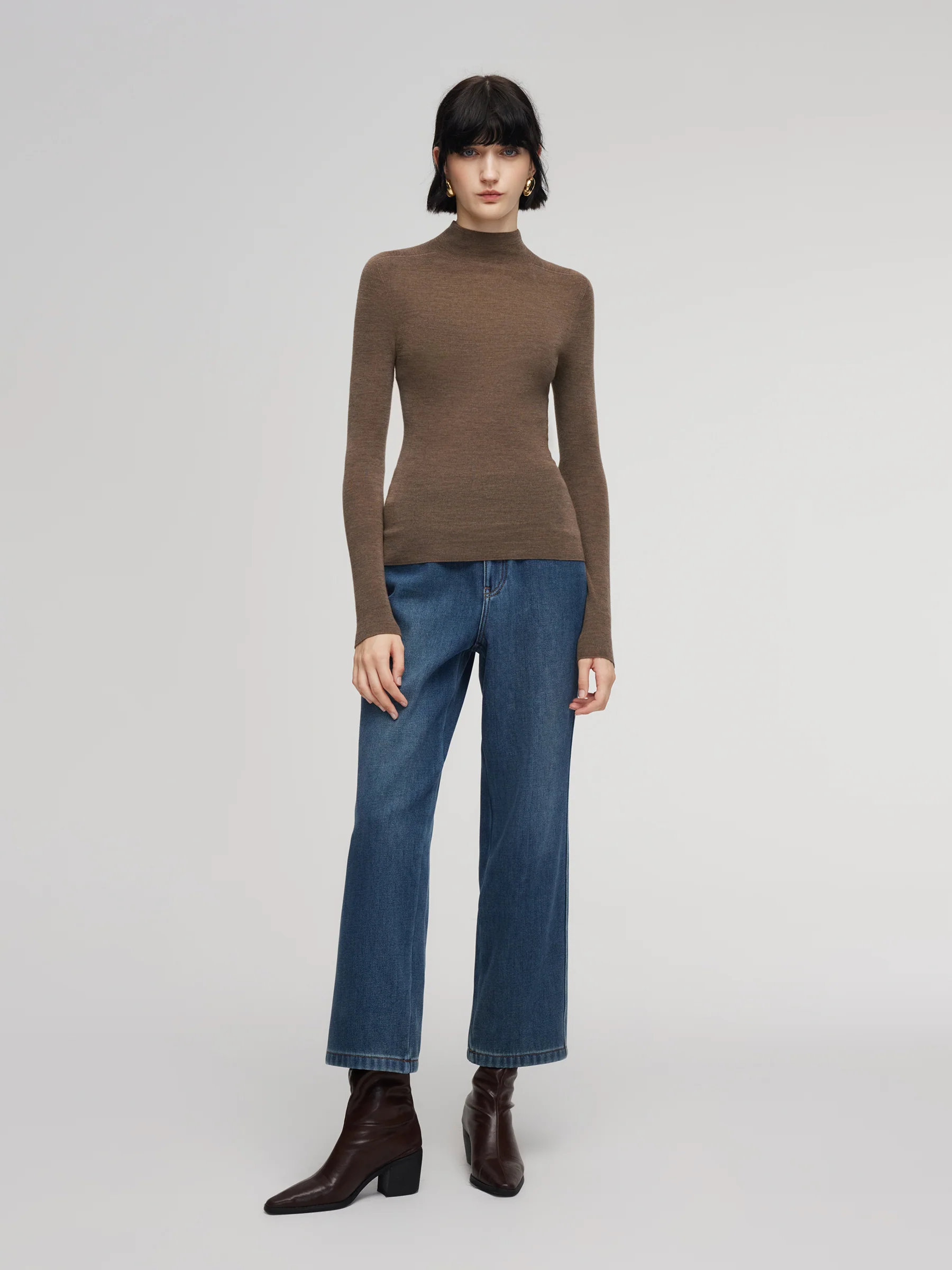 100% Wool Seamless Mock Neck Women Knit Top - Image 8