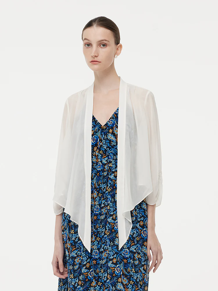 10MM Mulberry Silk 3/4 Sleeve Women Front Knot Shirt - Image 7
