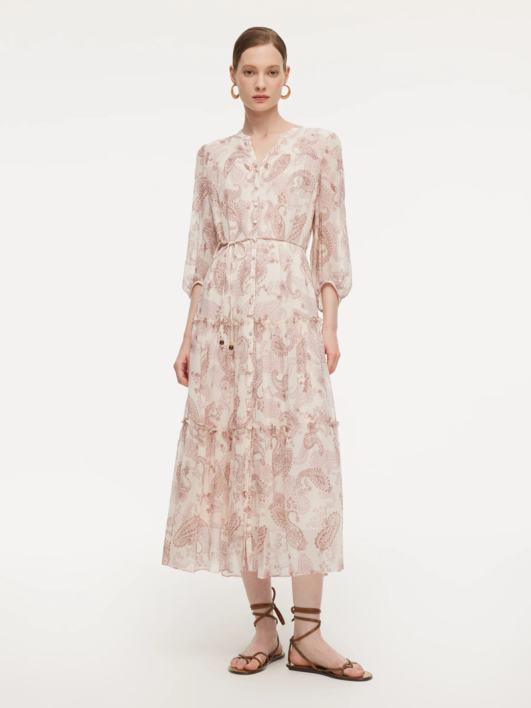 10MM Mulberry Silk Paisley Print Women Maxi Dress With Two Self-Tie Belts - Image 4