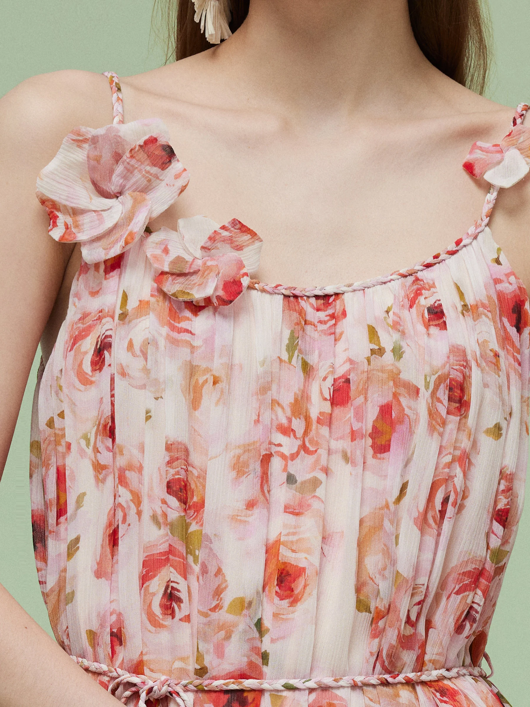10MM Mulberry Silk Rose Print Women Strap Maxi Dress - Image 2