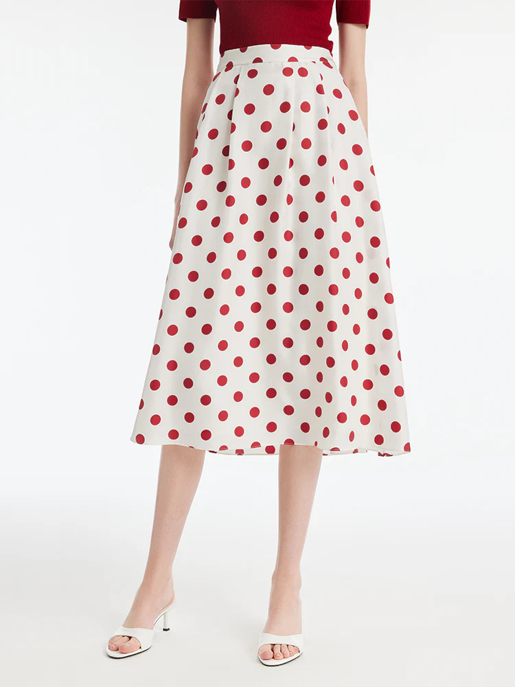 16 Momme Mulberry Silk Polka Dots Print Women Half Skirt - Image 5