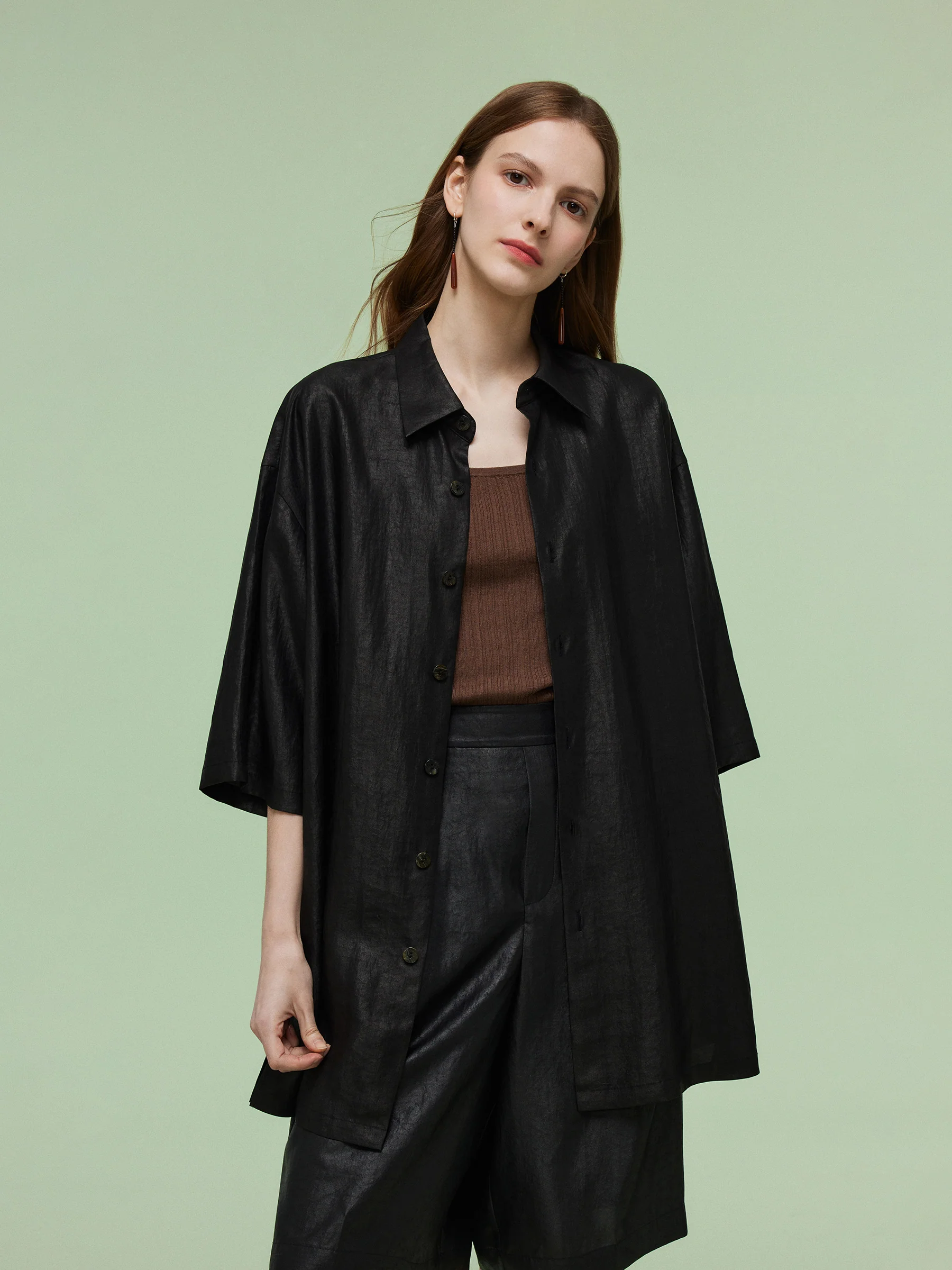 16MM Xiang Yun Silk Unisex 3/4 Sleeves Oversized Shirt