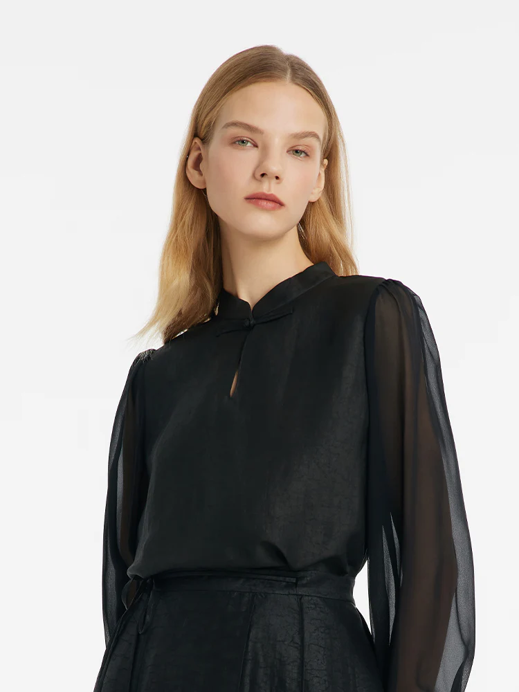 18 Momme Pure Xiang Yun Silk New Chinese-Style Women Blouse - Image 6