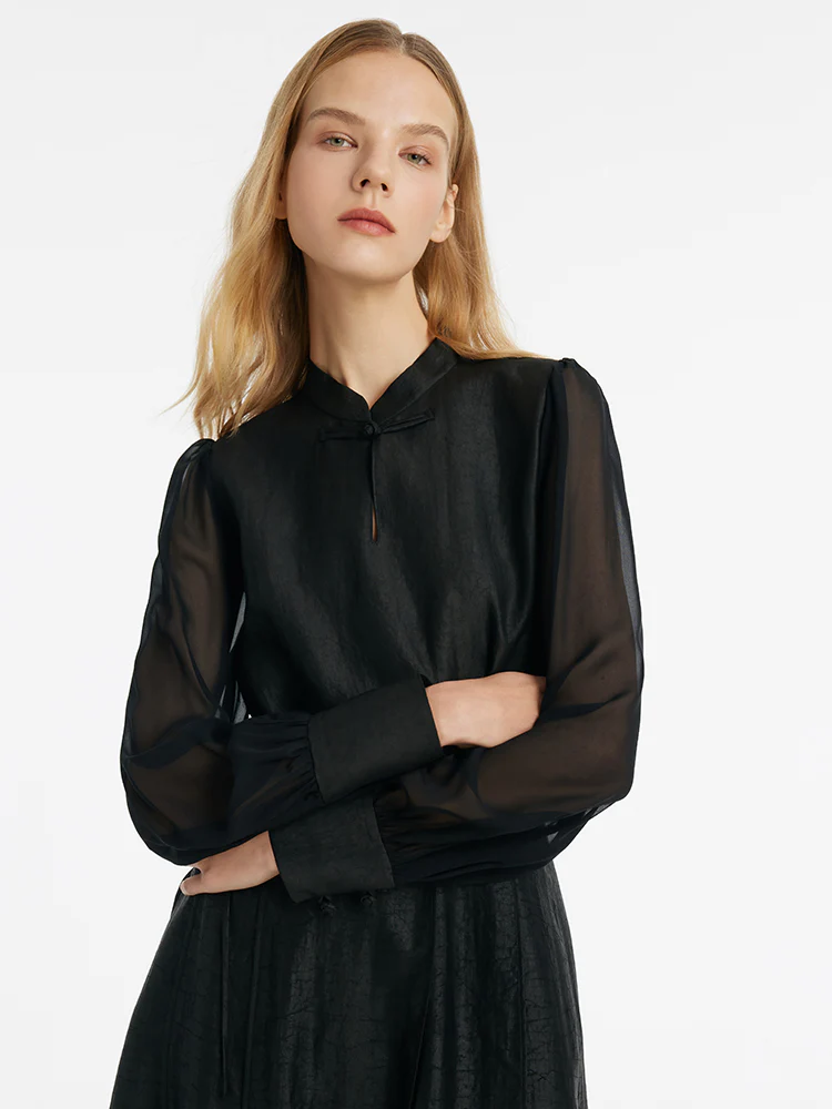 18 Momme Pure Xiang Yun Silk New Chinese-Style Women Blouse - Image 7