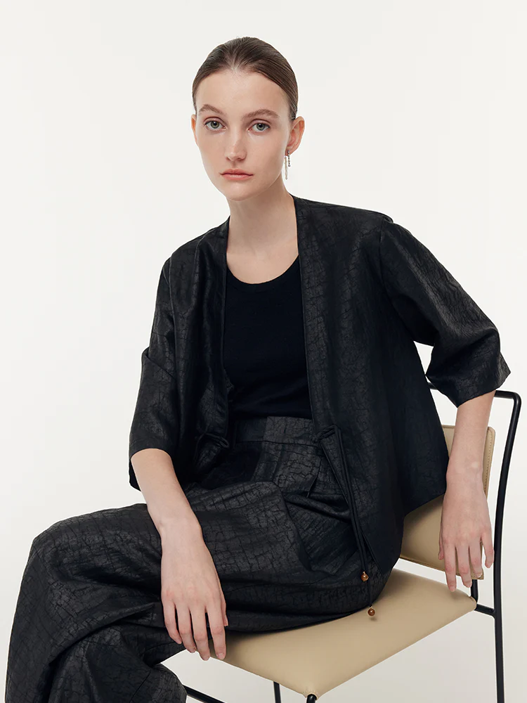 18 Momme Xiang Yun Silk Mandarin Button Women Crop Jacket - Image 4
