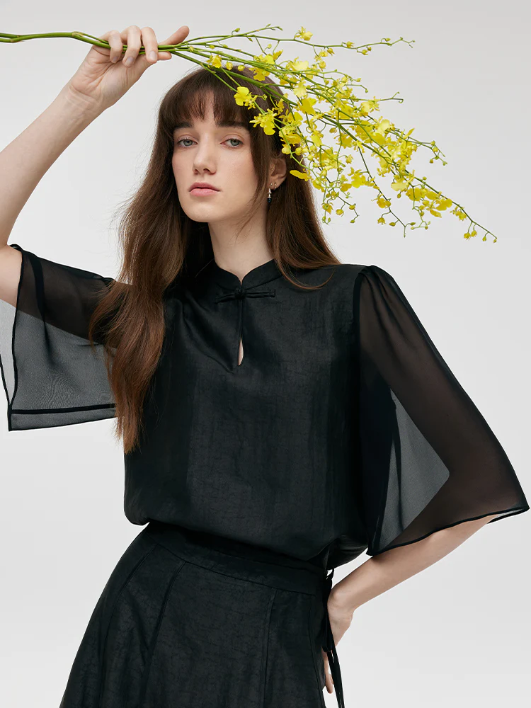 18 Momme Xiang Yun Silk New Chinese-Style Women Shirt - Image 5