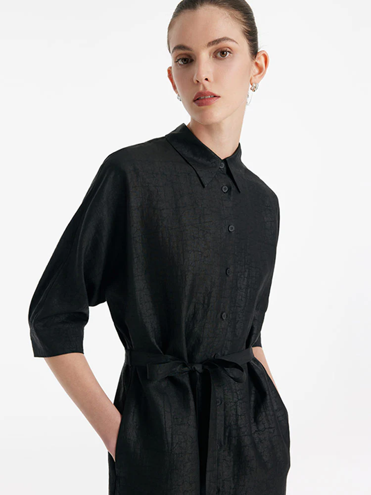 18 Momme Xiang Yun Silk Single-Breasted Women Midi Shirt Dress With Belt - Image 6