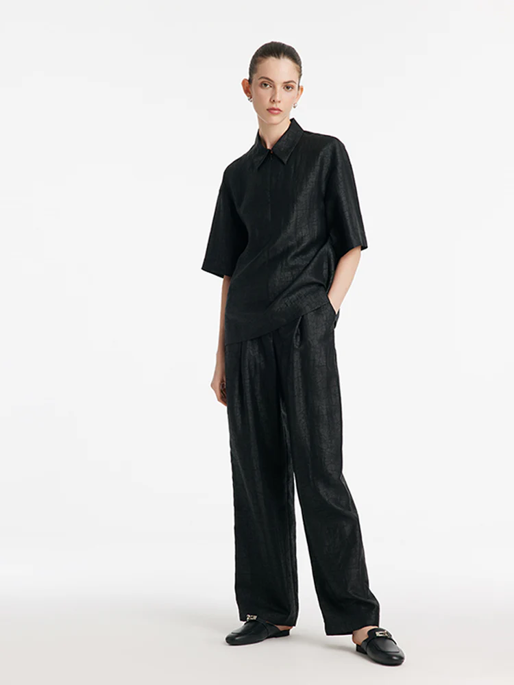 18 Momme Xiang Yun Silk Women Shirt With Zippered Lapel Collar - Image 3