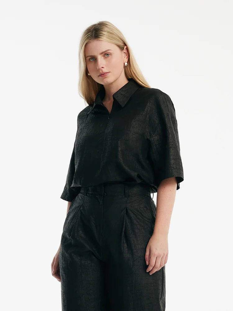 18 Momme Xiang Yun Silk Women Shirt With Zippered Lapel Collar - Image 4