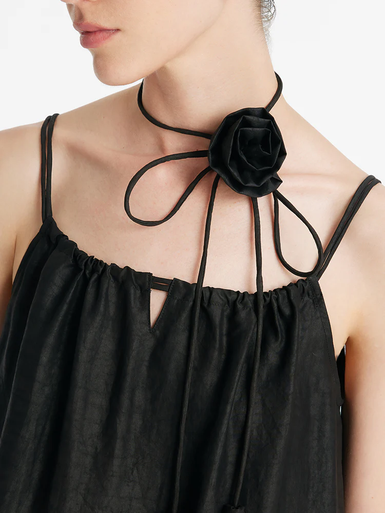 18 Momme Xiang Yun Silk Women Spaghetti Strap Maxi Dress With 3D Rose Belt - Image 8