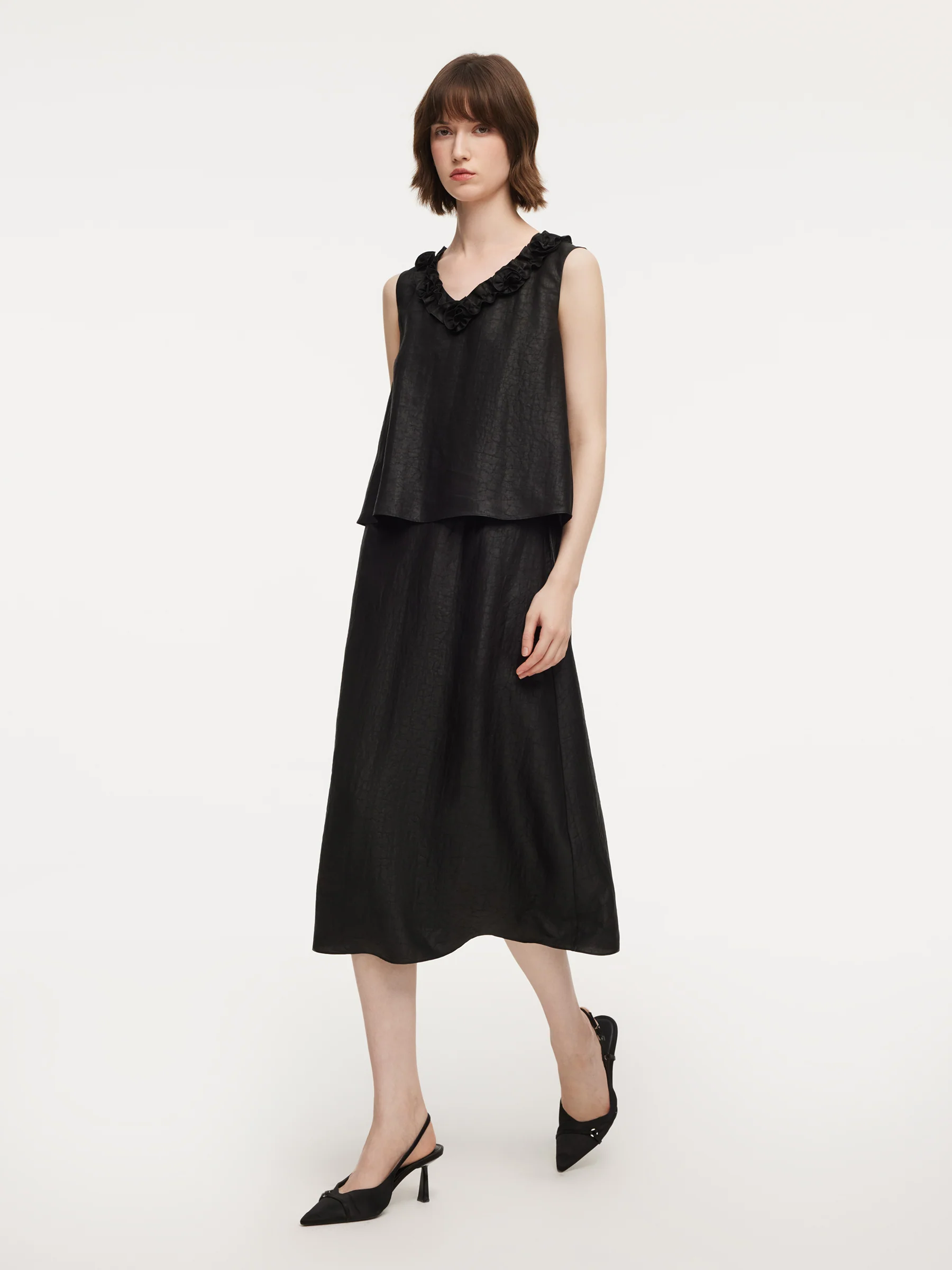 18MM Gambiered Canton Gauze Floral V-Neck Women Sleeveless Maxi Dress With Scrunchie - Image 3