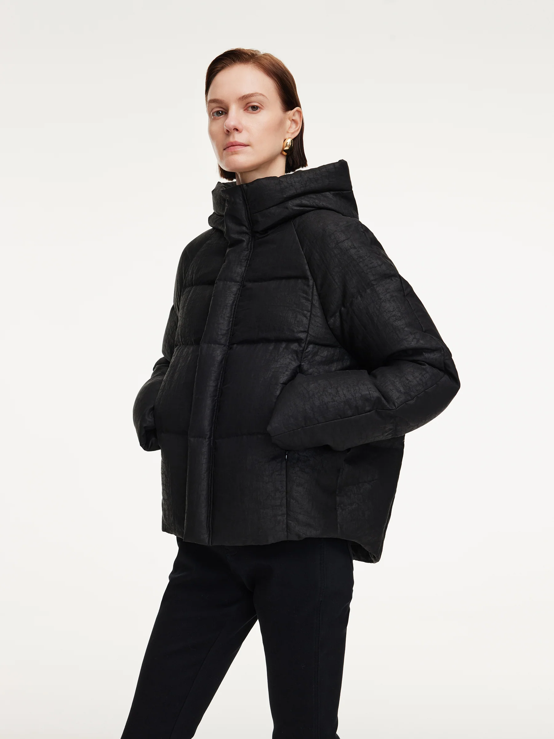 18MM Gambiered Canton Gauze Hooded Unisex Goose Down Jacket - Image 5