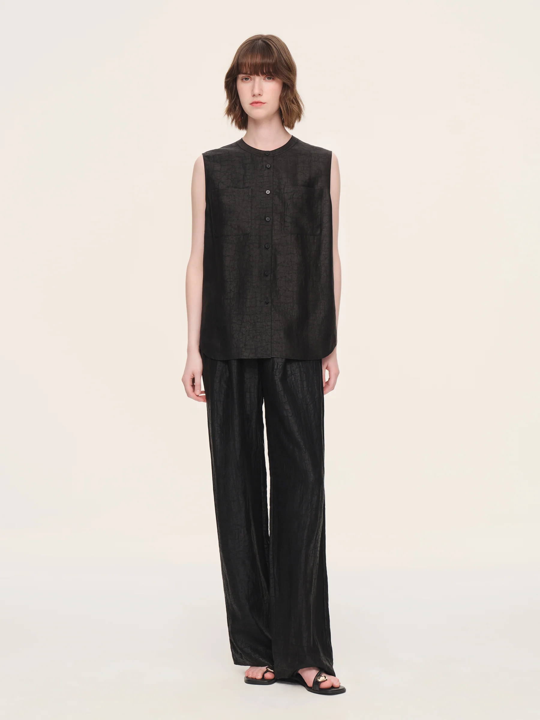 18MM Gambiered Canton Gauze Women Sleeveless Shirt - Image 2