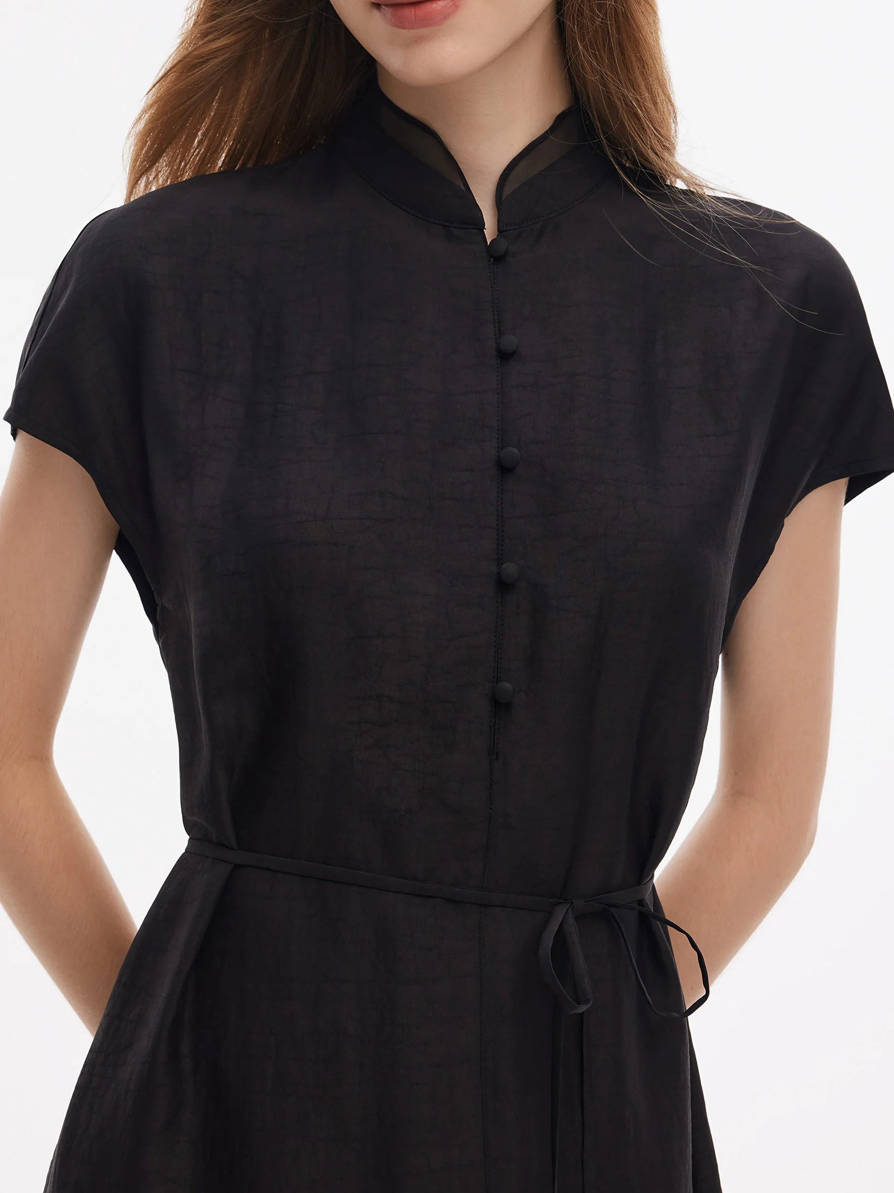 18MM Xiang Yun Silk A-Line Women Self-Tie Belt Midi Dress - Image 6