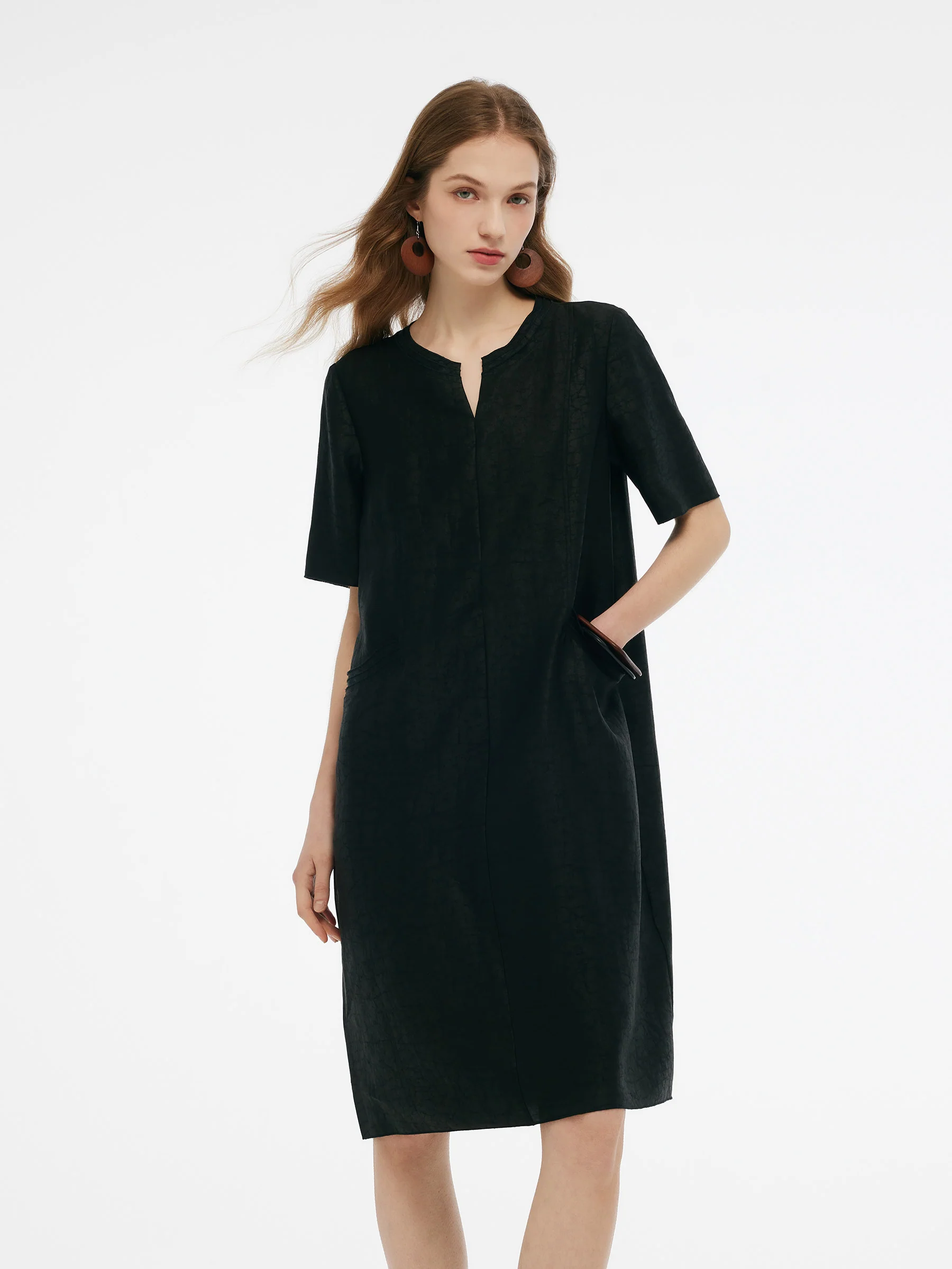 18MM Xiang Yun Silk Pockets Women Loose Fit Midi Dress
