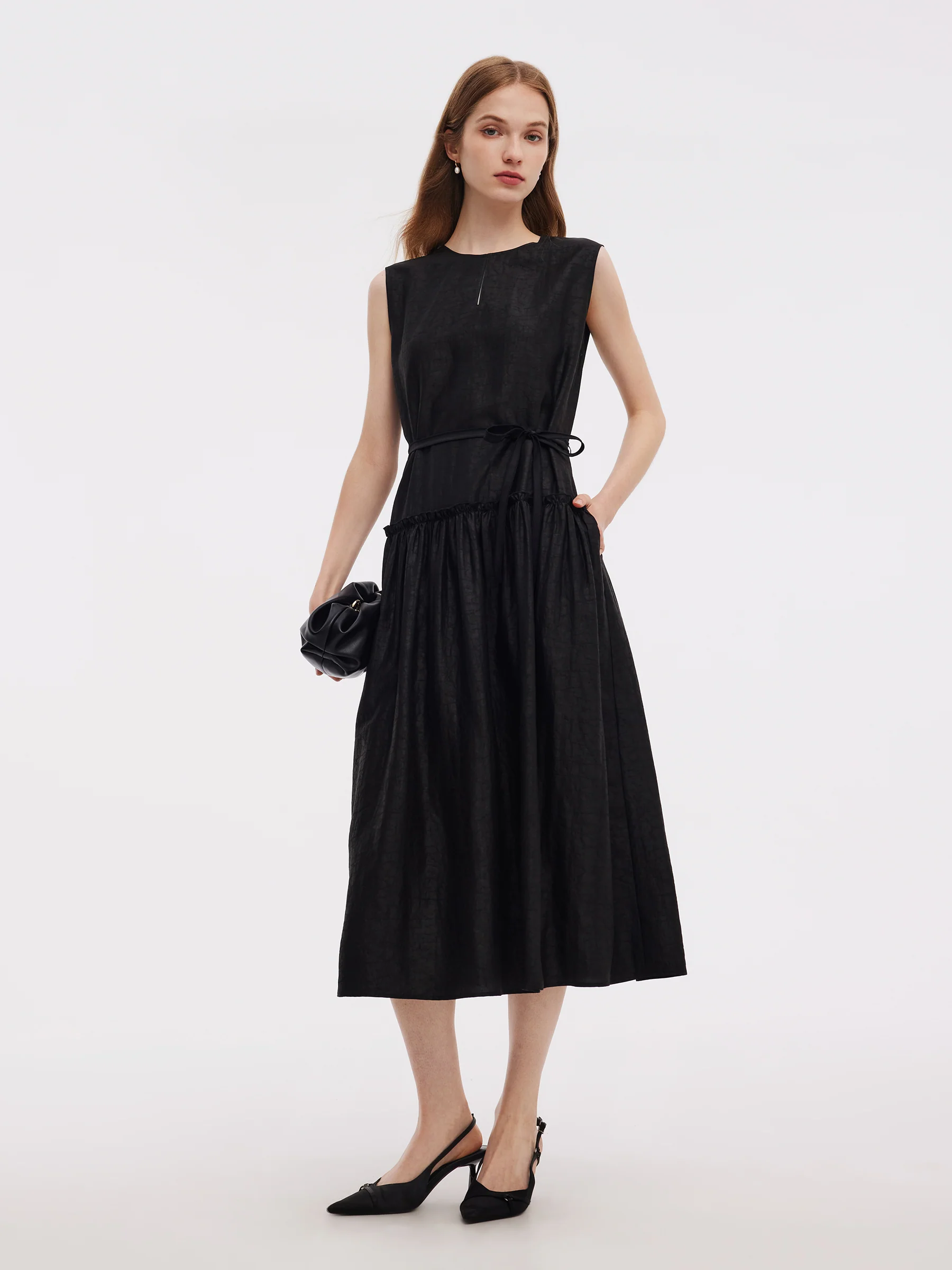 18MM Xiang Yun Silk Sleeveless Women Self-Tie Belt Maxi Dress
