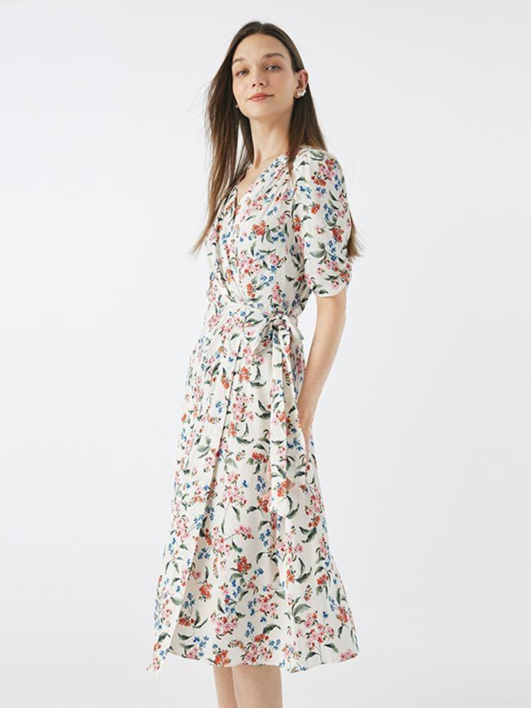 19 Momme Silk V-Neck Lace Up Midi Dress - Image 3